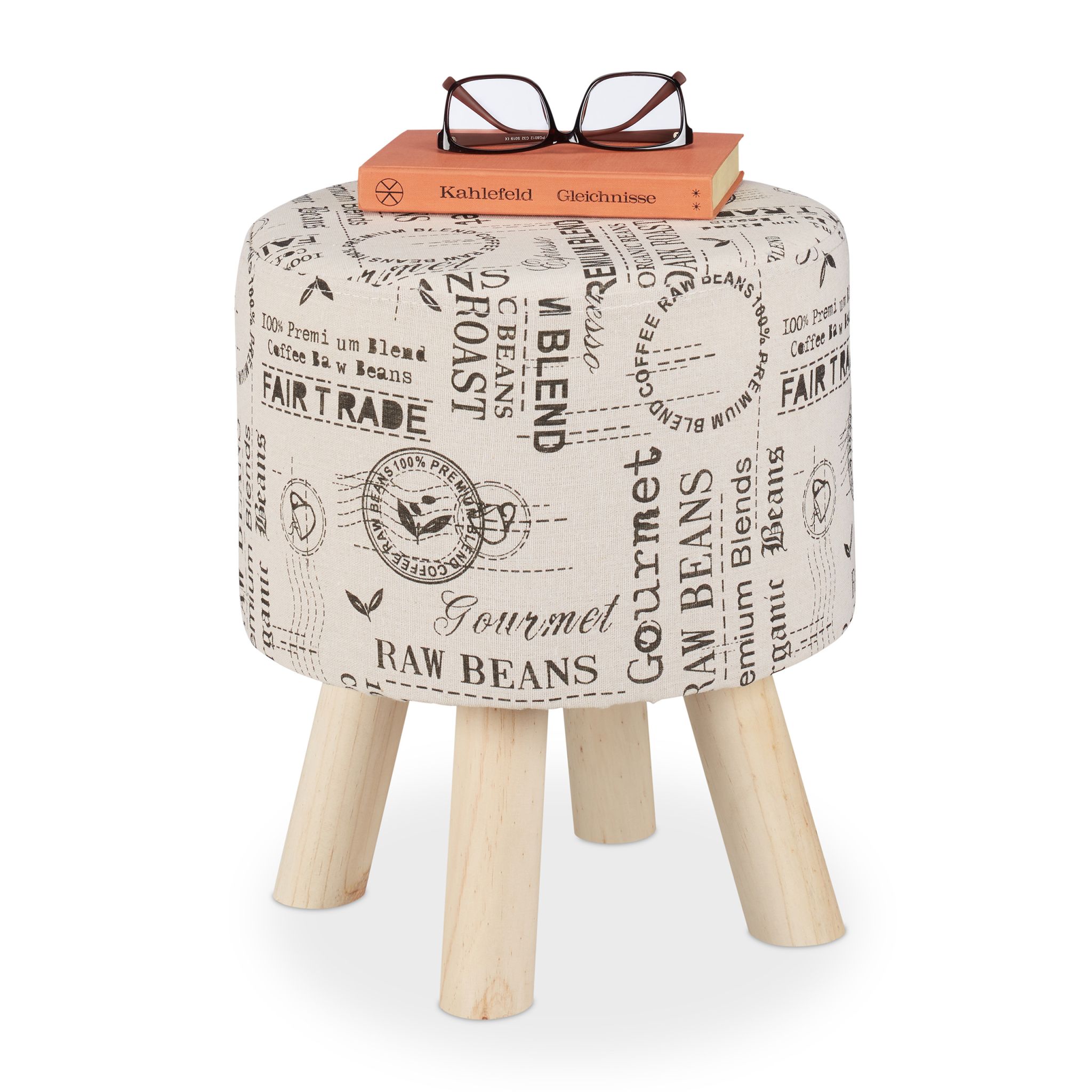 Runder Sitzhocker mit Stoffbezug Creme-Hellbraun-Schwarz von Relaxdays
