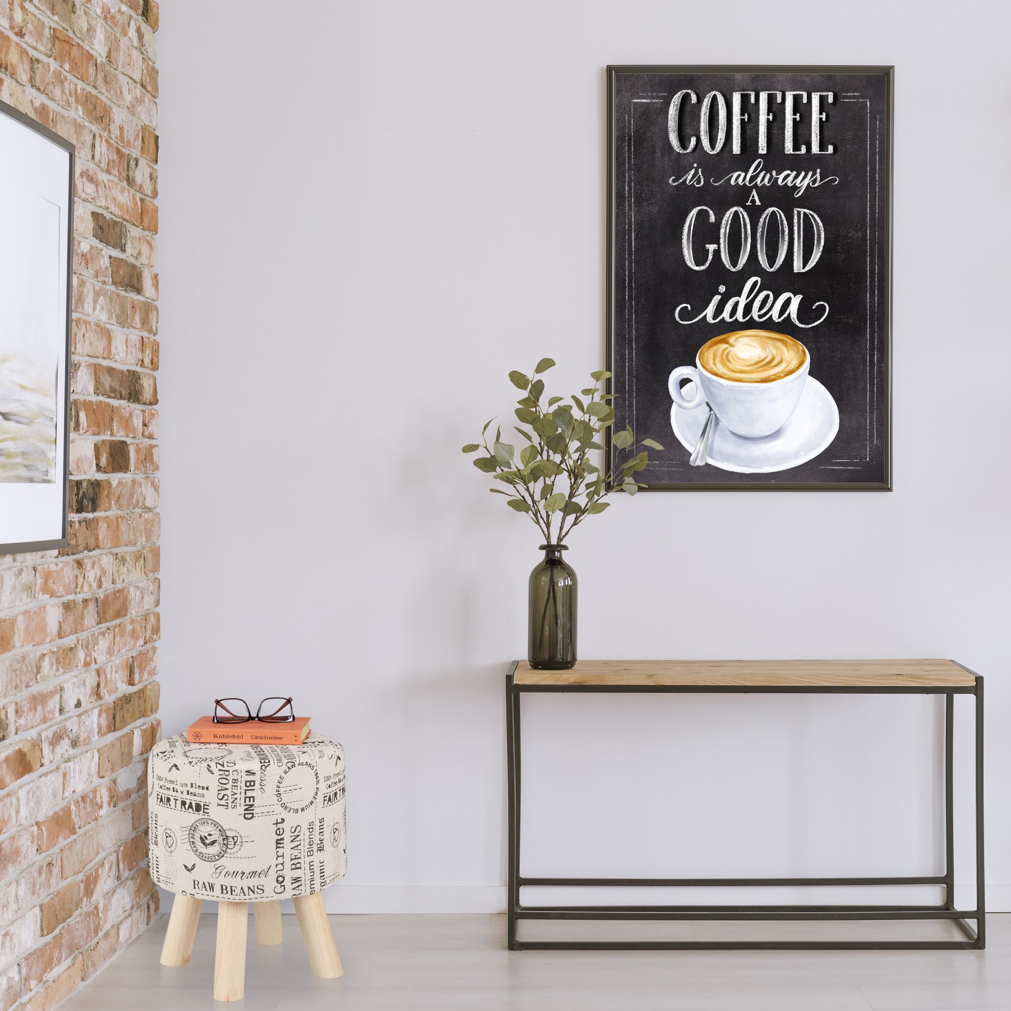 Runder Sitzhocker mit Stoffbezug Creme-Hellbraun-Schwarz von Relaxdays