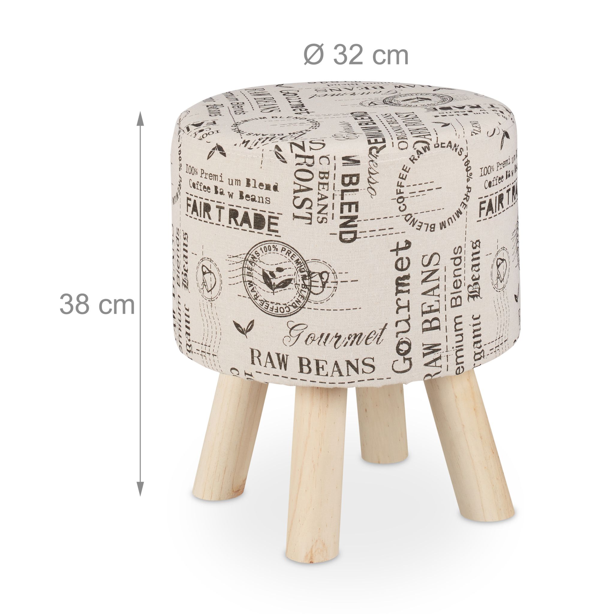 Runder Sitzhocker mit Stoffbezug Creme-Hellbraun-Schwarz von Relaxdays