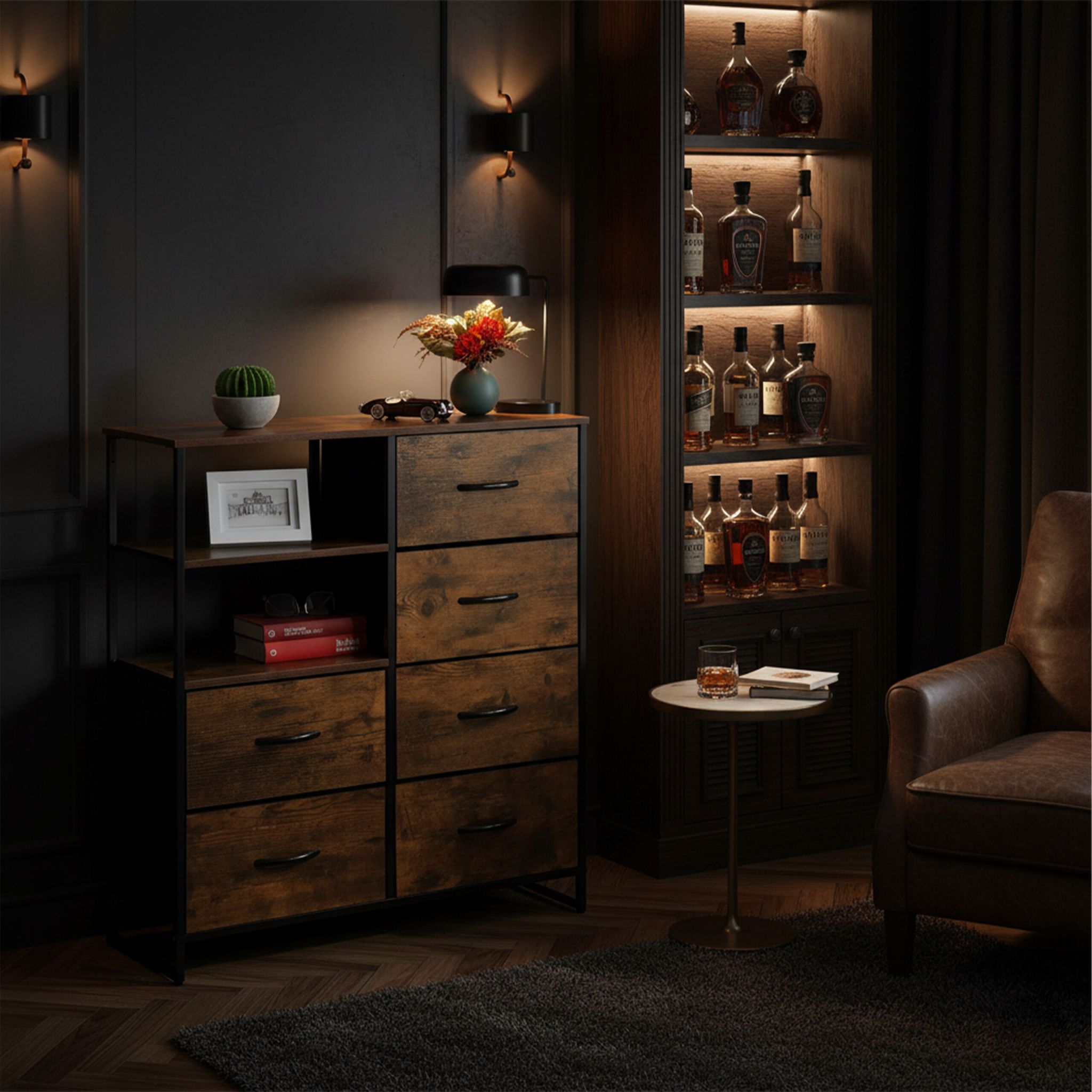 Kommode 6 Schubladen Braun-Schwarz von Relaxdays