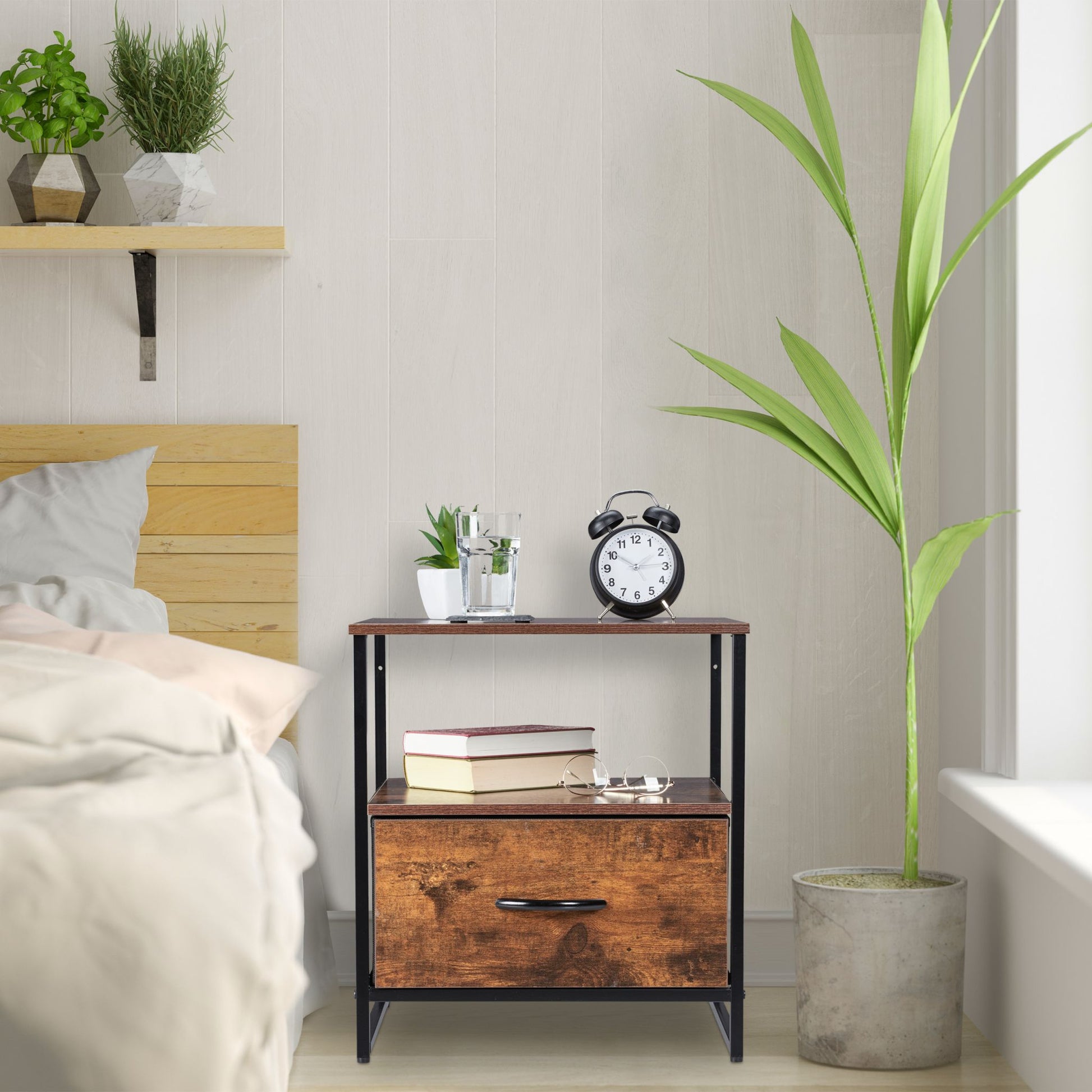 Nachttisch Industrial mit Schublade Dunkelbraun-Schwarz von Relaxdays