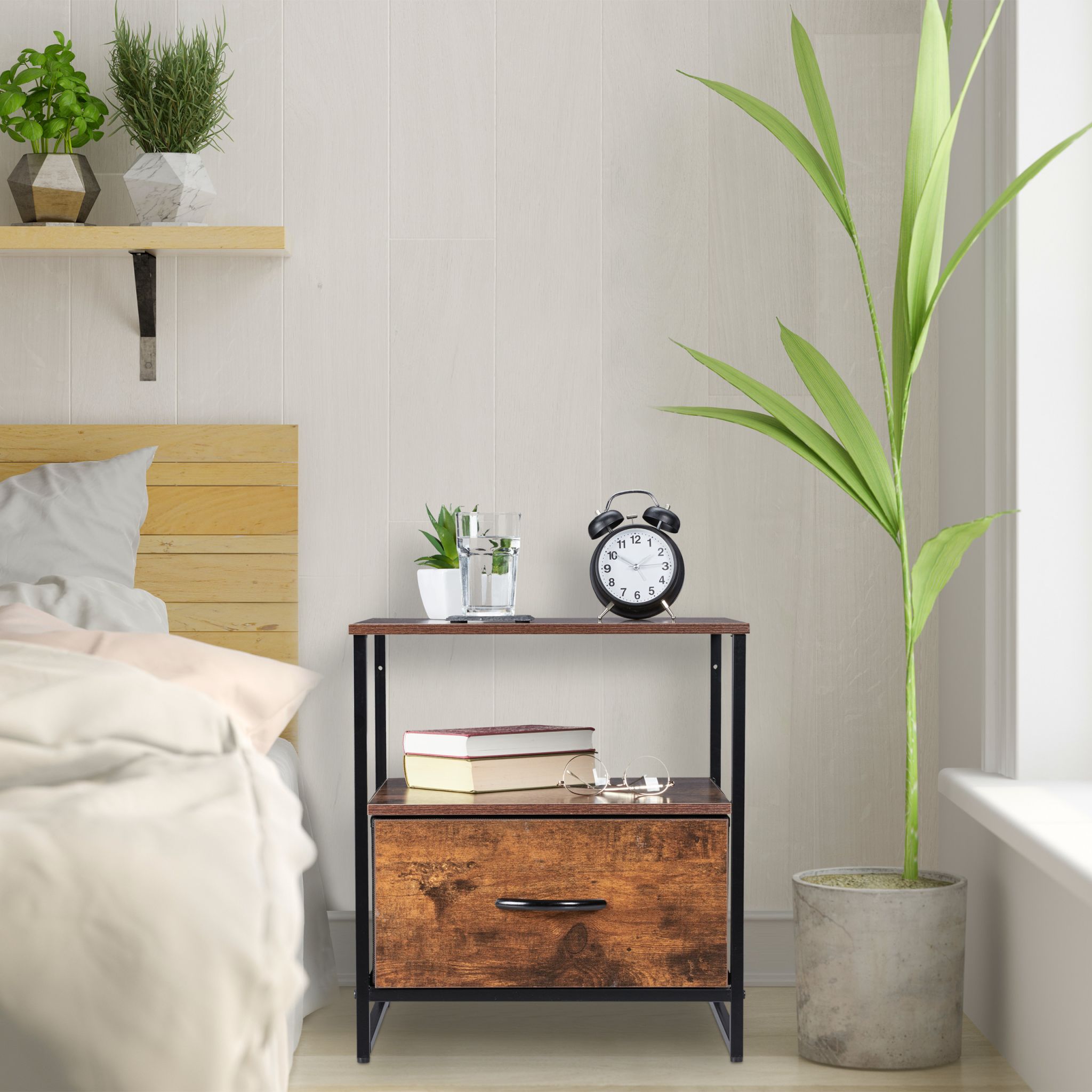Nachttisch Industrial mit Schublade Dunkelbraun-Schwarz von Relaxdays
