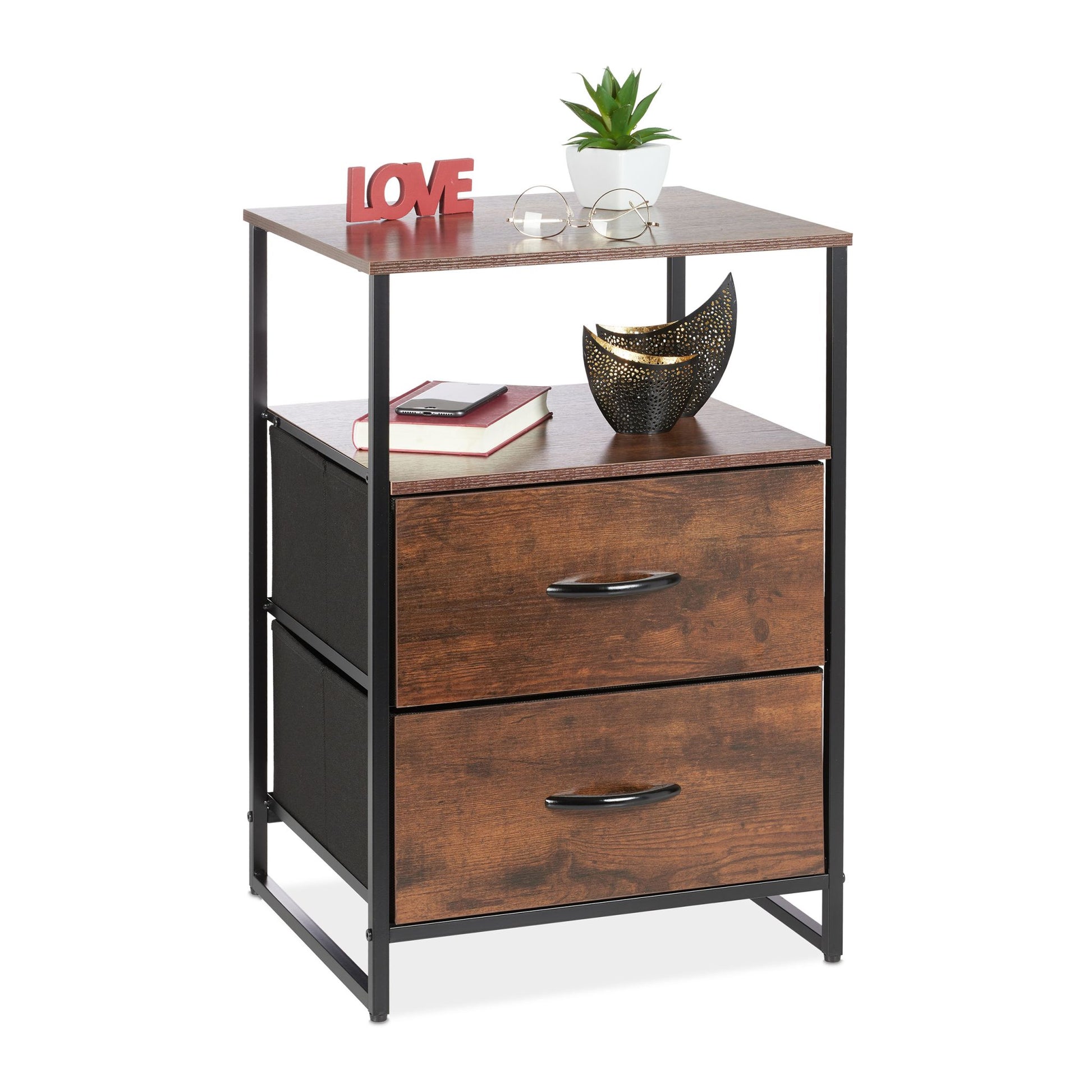 Nachttisch Industrial mit 2 Schubladen Dunkelbraun-Schwarz von Relaxdays