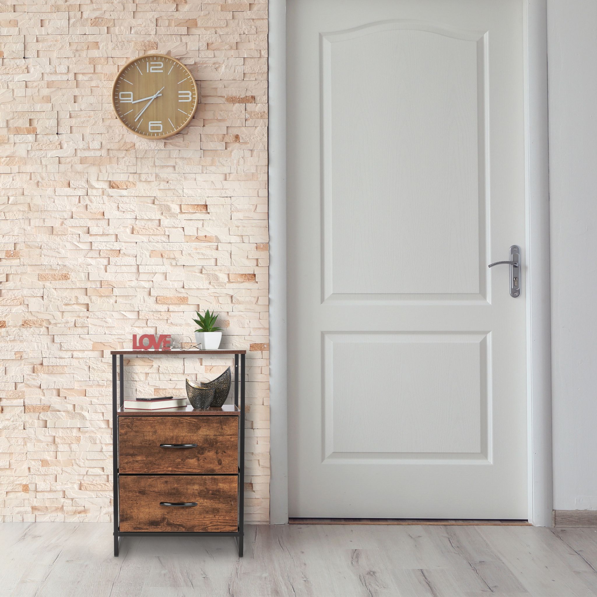 Nachttisch Industrial mit 2 Schubladen Dunkelbraun-Schwarz von Relaxdays