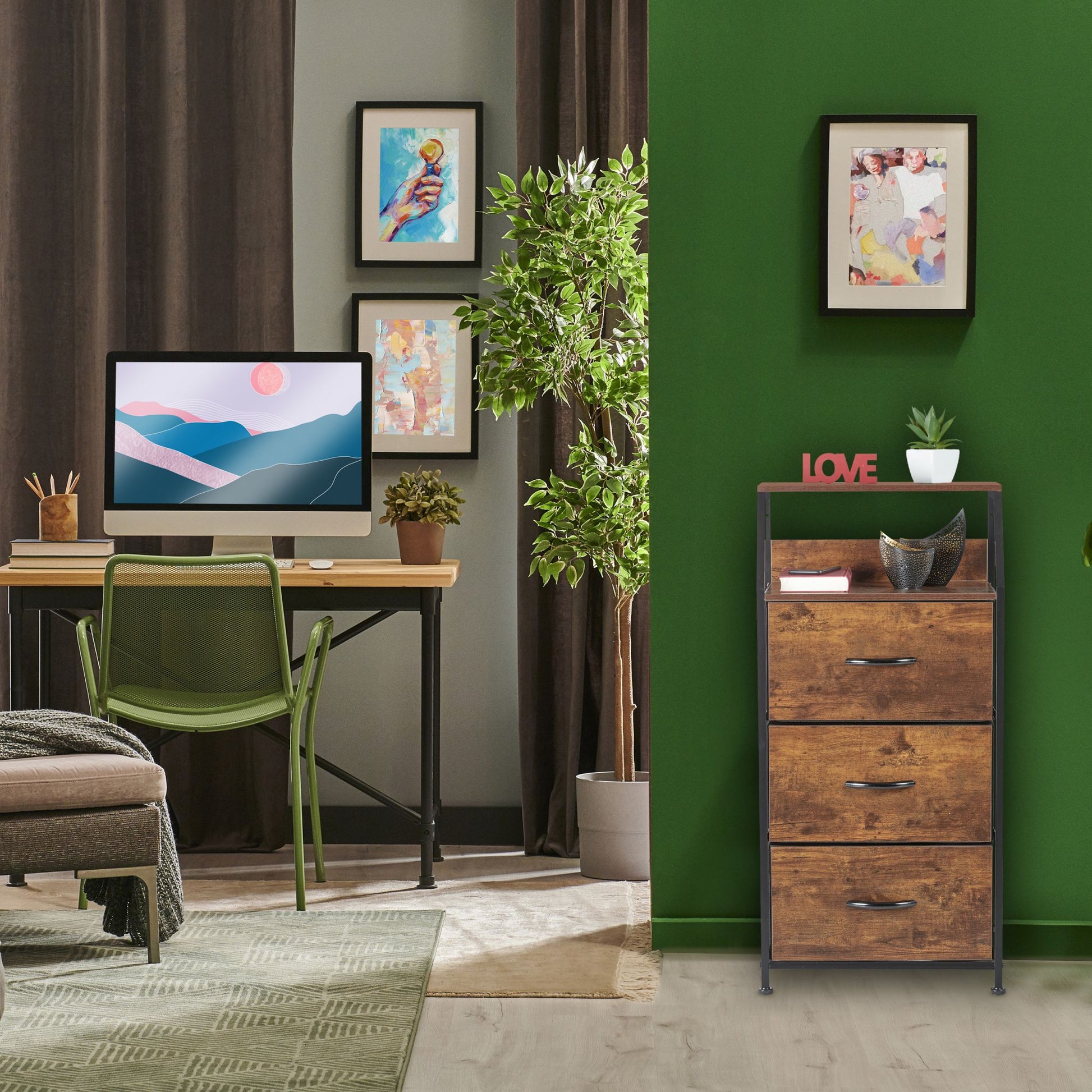 Standregal Industrial mit 3 Schubladen Dunkelbraun-Schwarz von Relaxdays