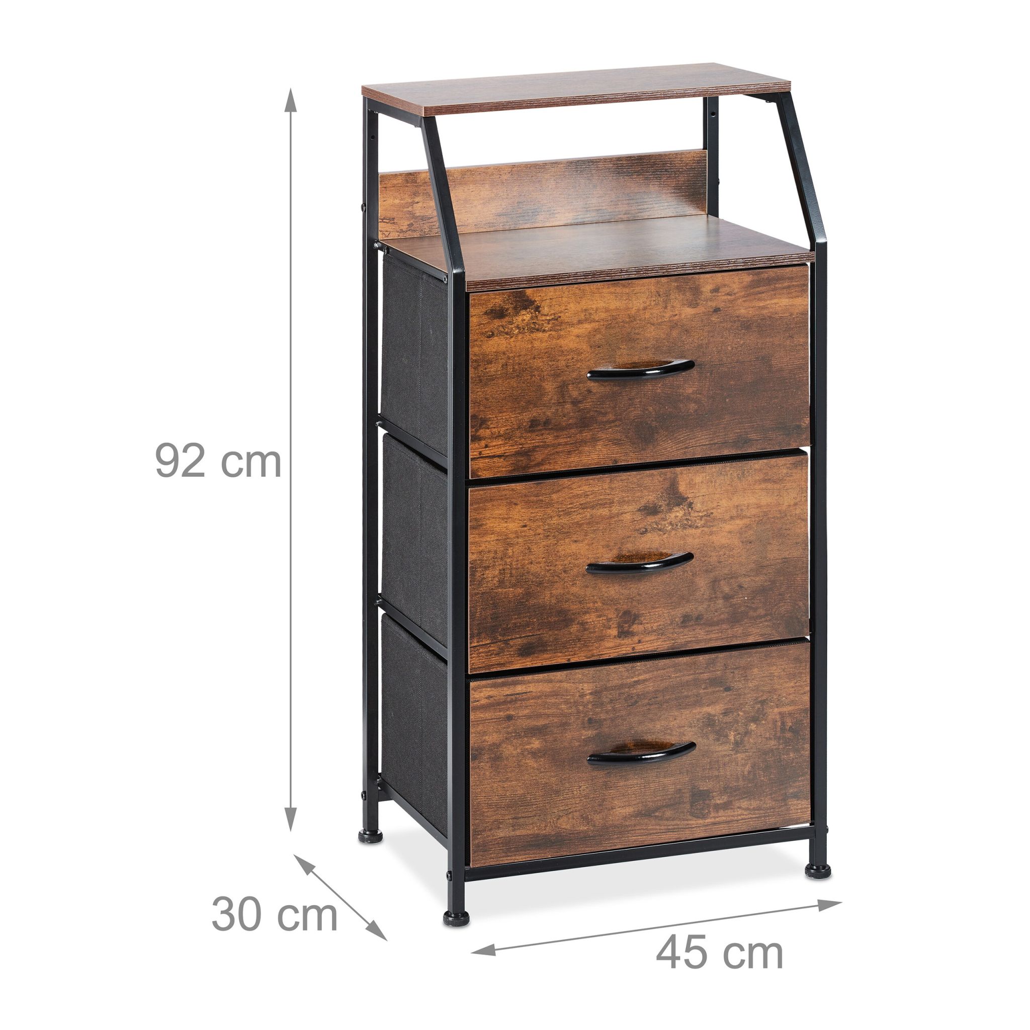Standregal Industrial mit 3 Schubladen Dunkelbraun-Schwarz von Relaxdays