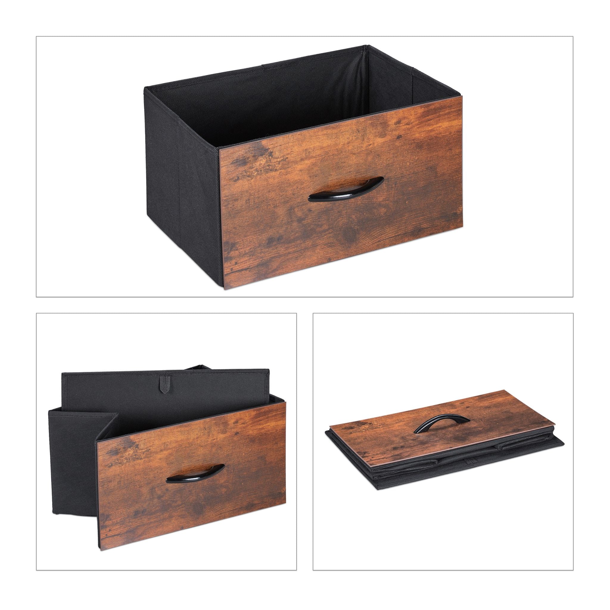 Standregal Industrial mit 3 Schubladen Dunkelbraun-Schwarz von Relaxdays