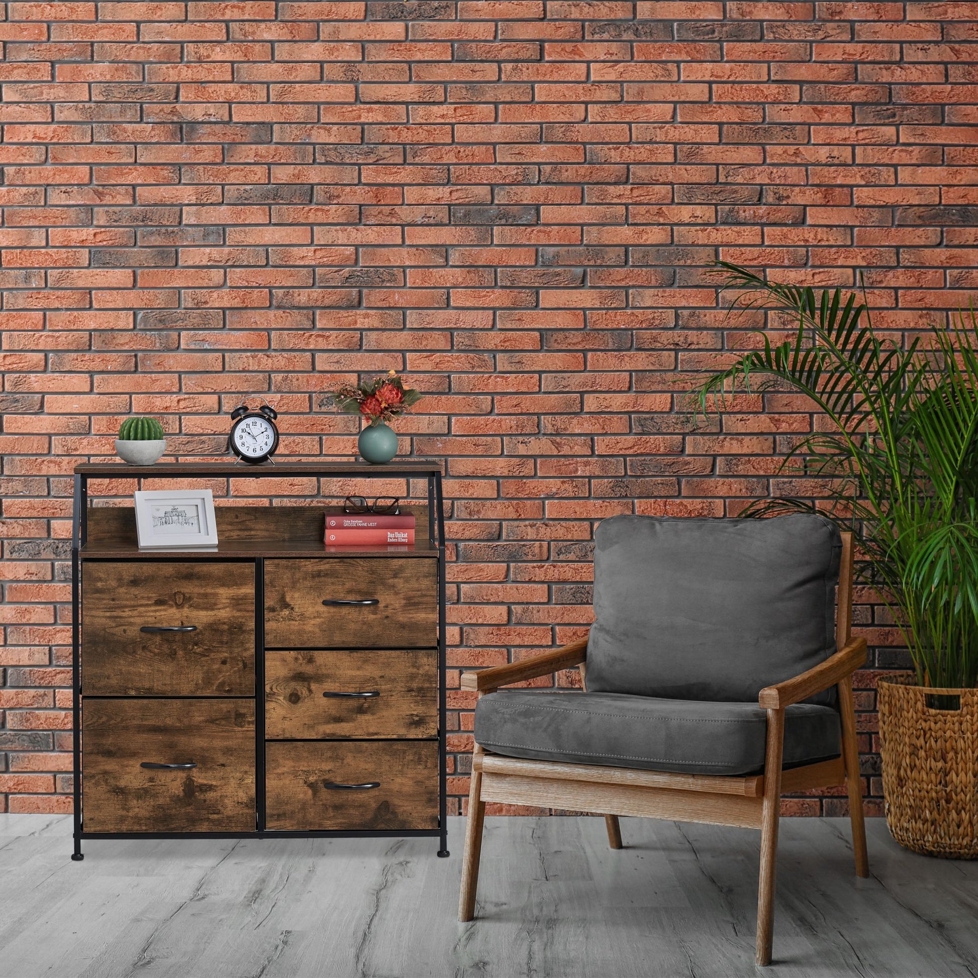 Kommode 5 Schubladen Braun-Schwarz von Relaxdays