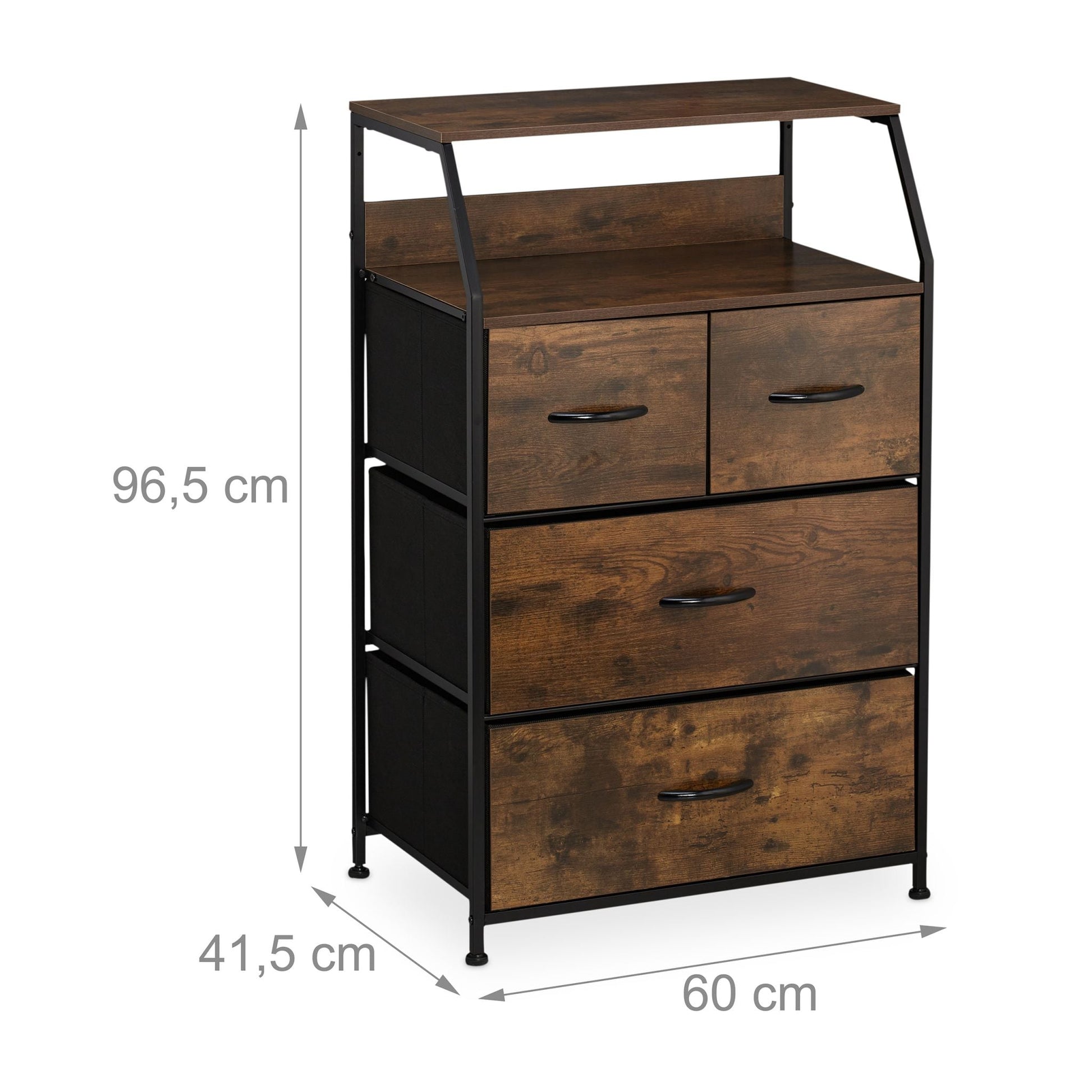 Kommode mit 4 Schubladen Dunkelbraun-Schwarz von Relaxdays