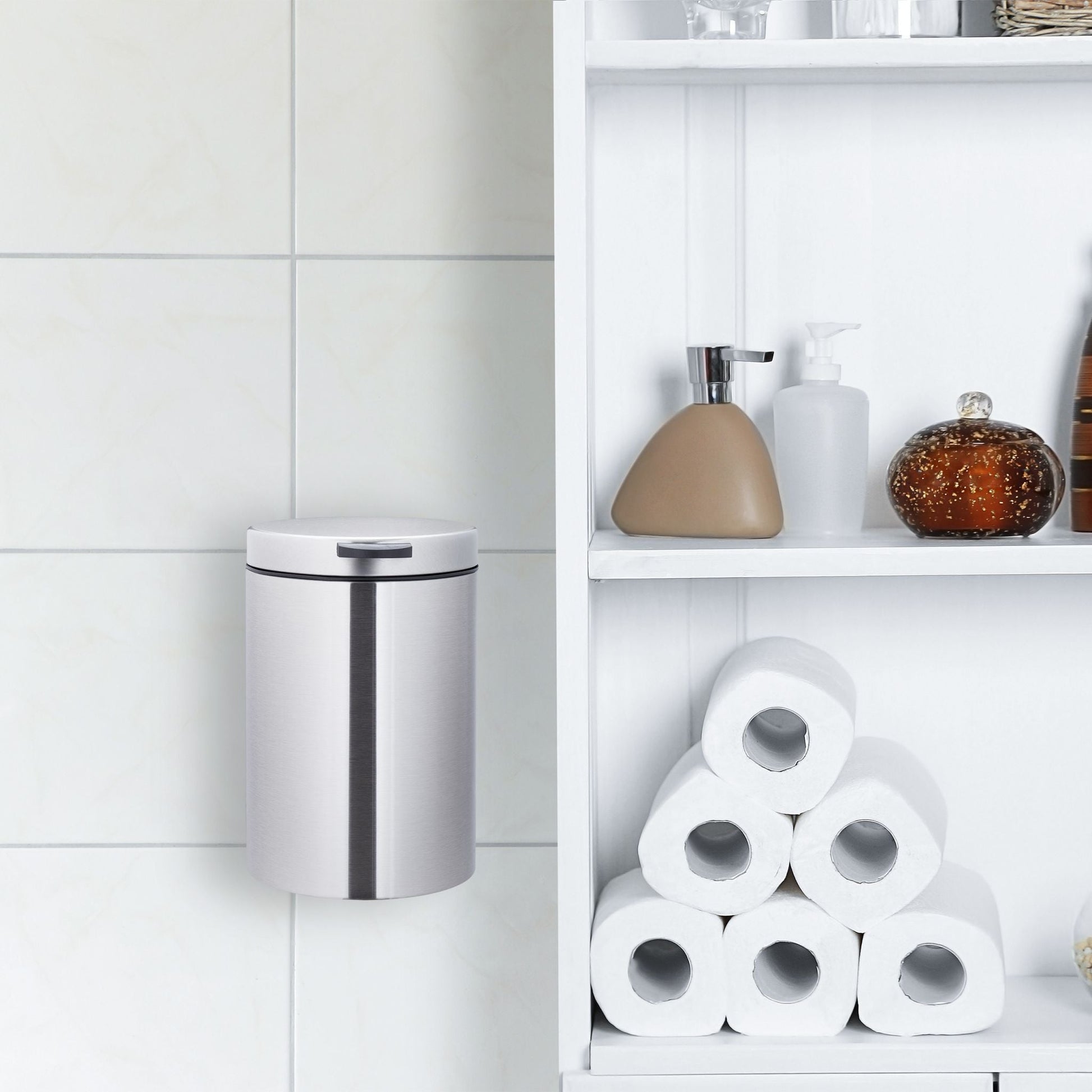 Kosmetikeimer Wandmontage 3 l Schwarz-Silber von Relaxdays