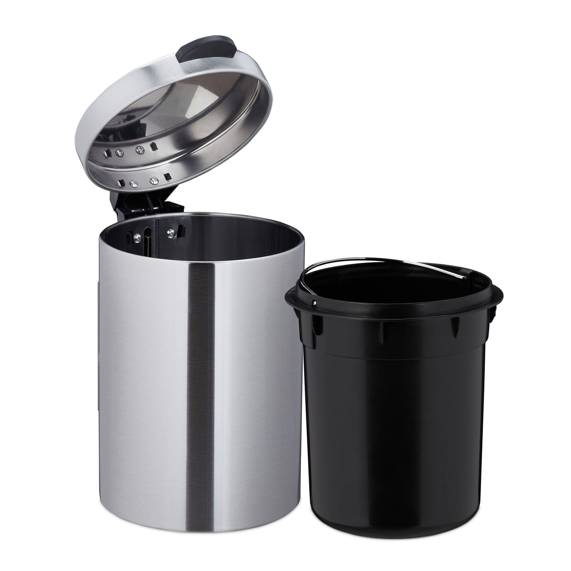 Kosmetikeimer Wandmontage 3 l Schwarz-Silber von Relaxdays