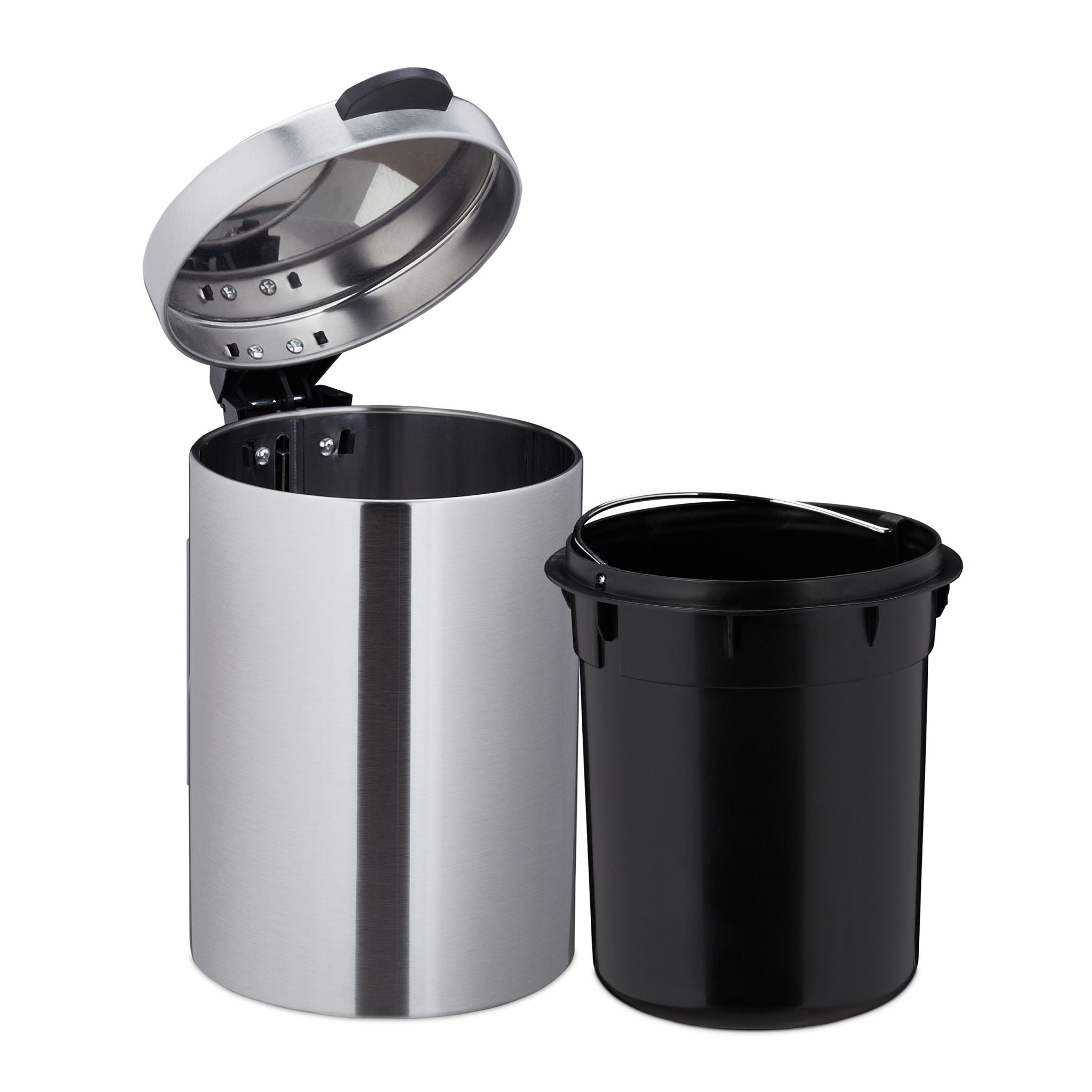 Kosmetikeimer Wandmontage 3 l Schwarz-Silber von Relaxdays