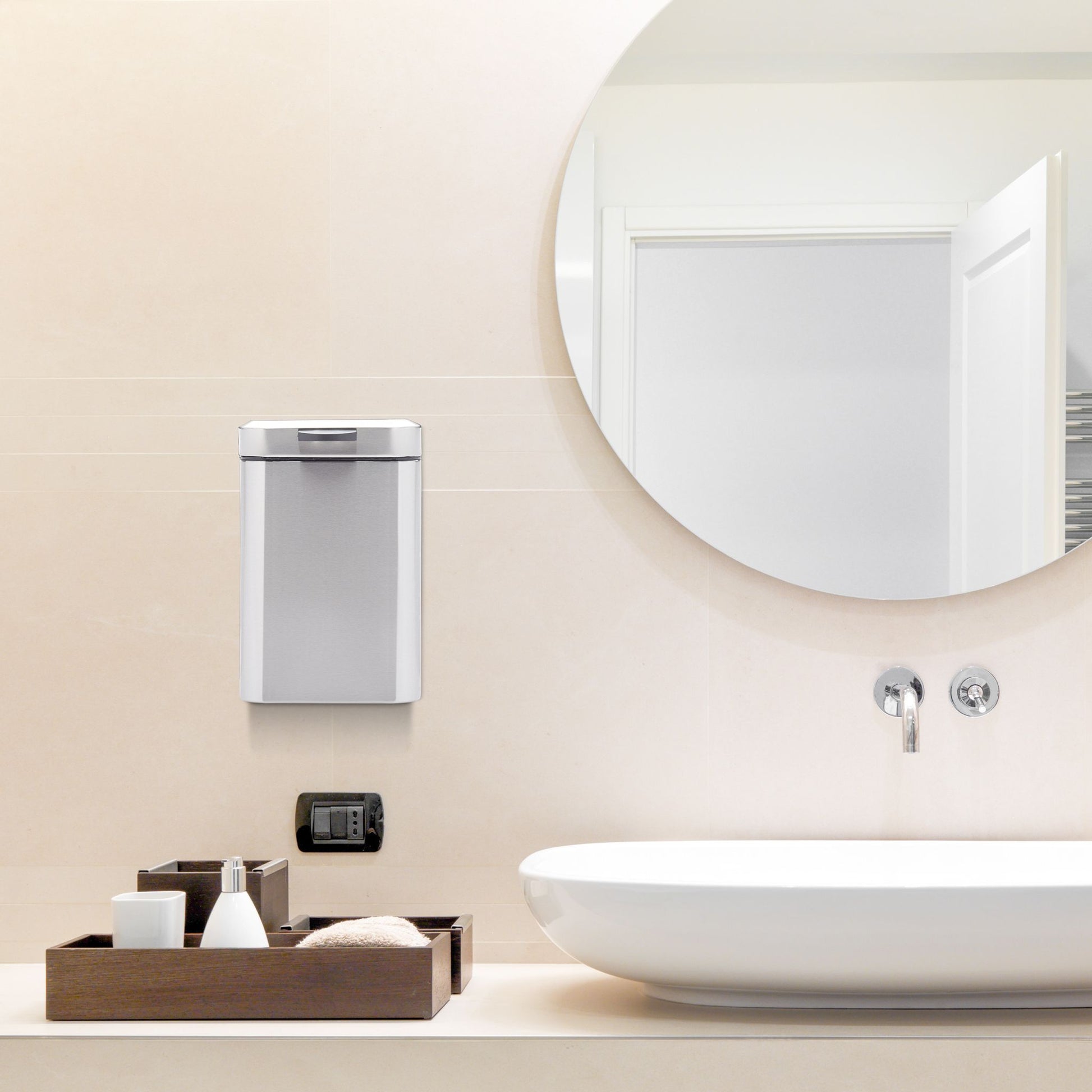 Kosmetikeimer Wandmontage 3 L Schwarz-Silber von Relaxdays