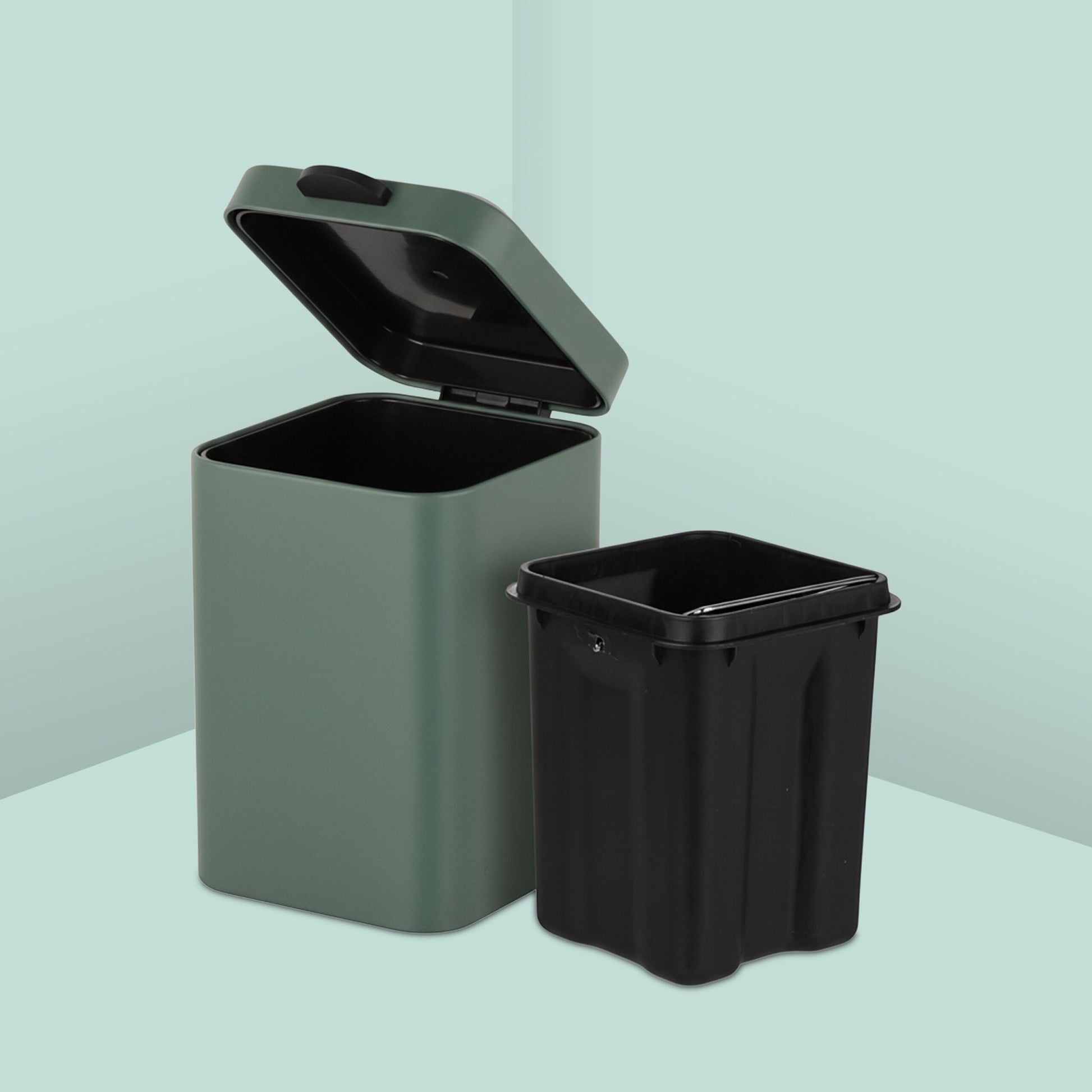 Kosmetikeimer Wandmontage 3 Liter Dunkelgrün-Schwarz von Relaxdays