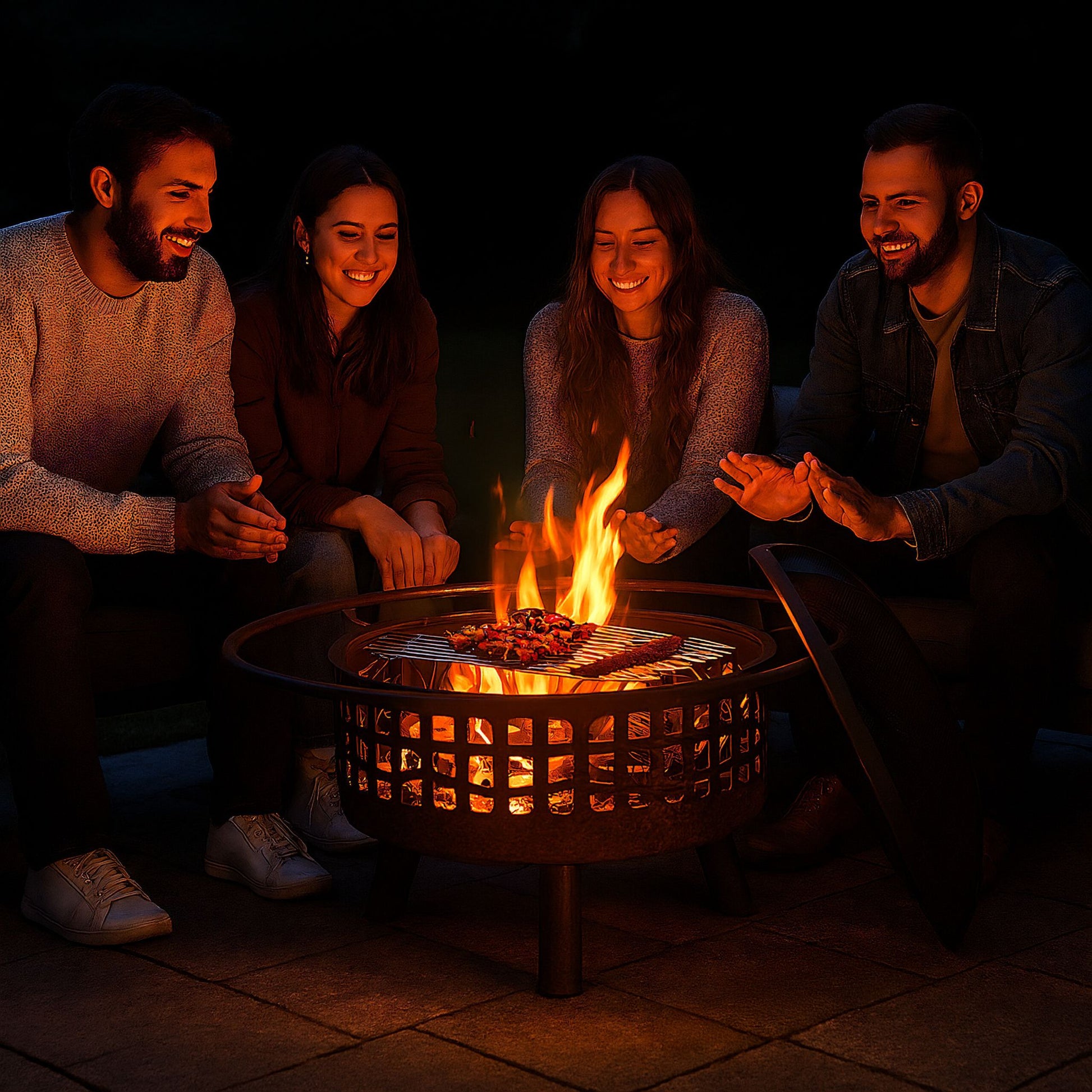 Feuerschale mit Grillrost & Funkenschutz Schwarz-Silber von Relaxdays