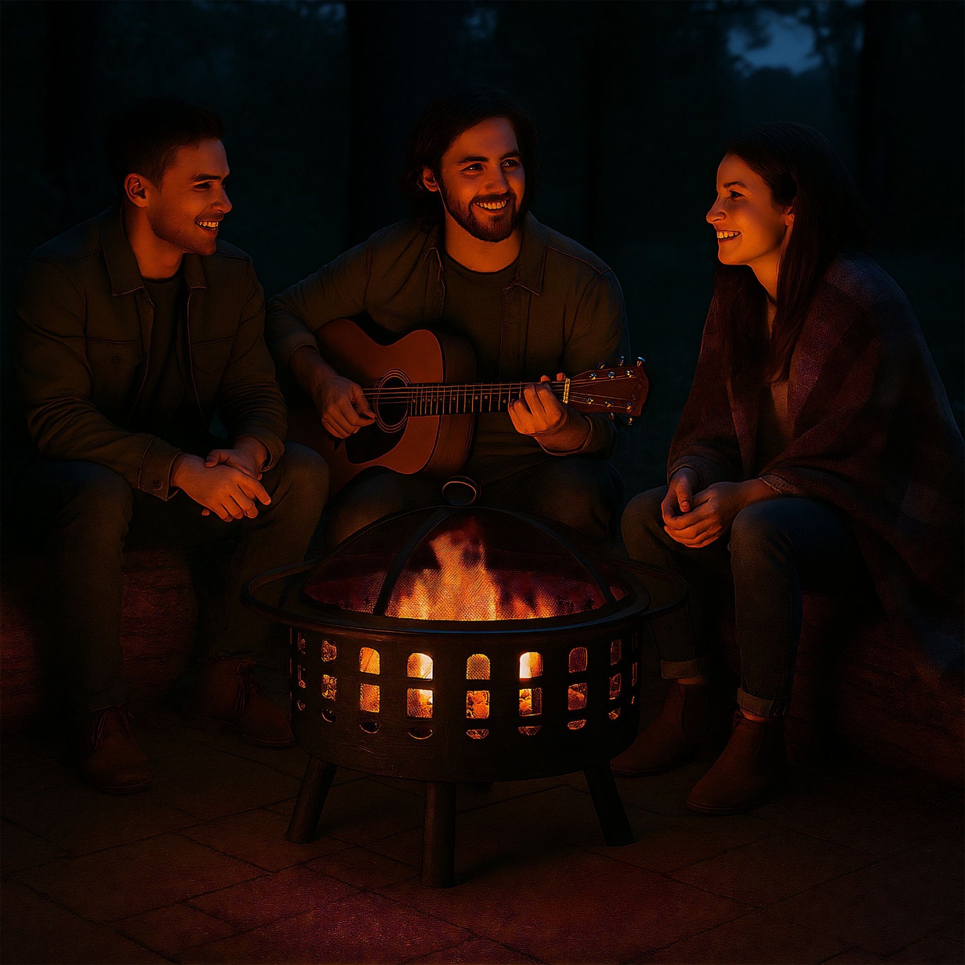 Feuerschale mit Grillrost & Funkenschutz Schwarz-Silber von Relaxdays