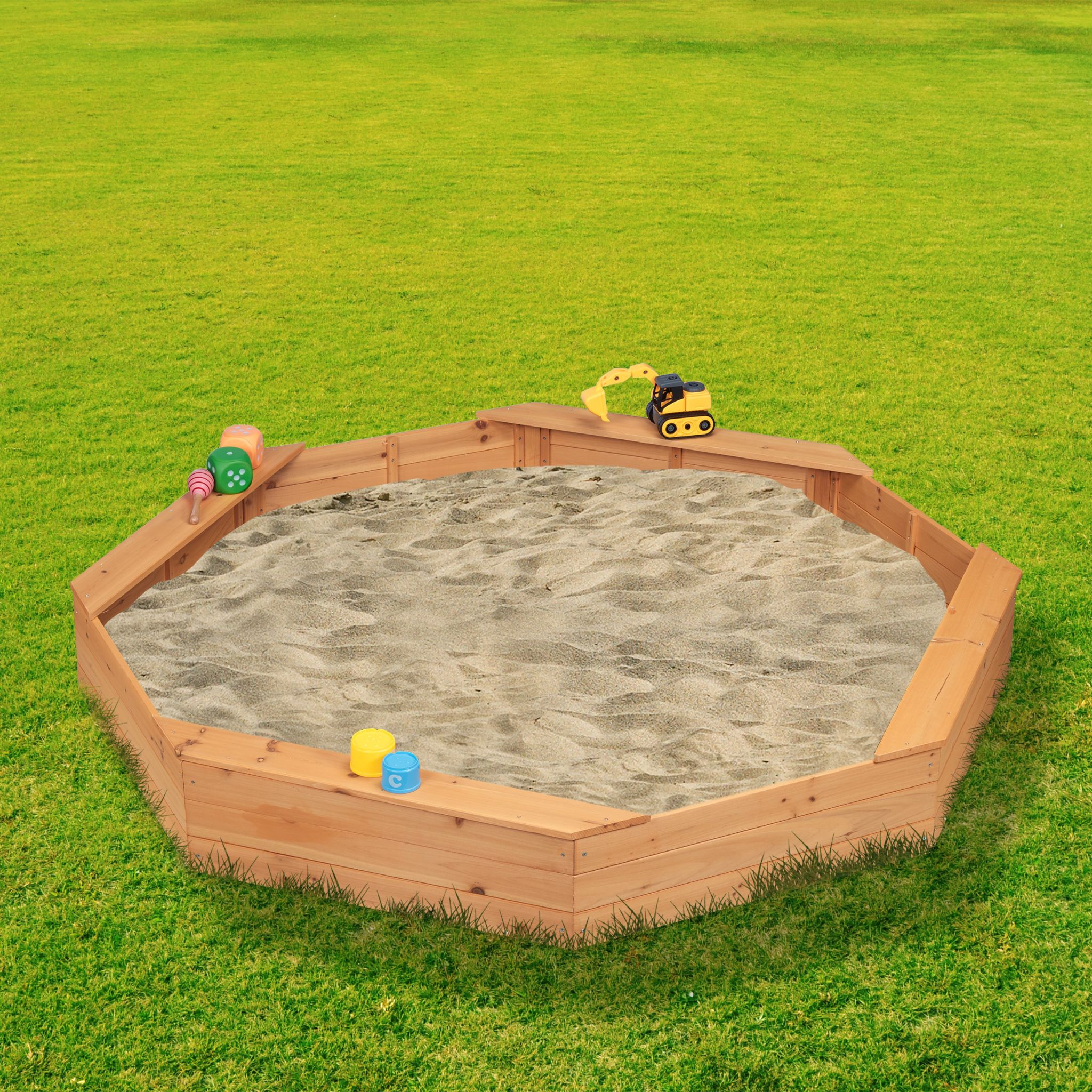 Sandkasten Achteck mit Vlies Hellbraun von Relaxdays