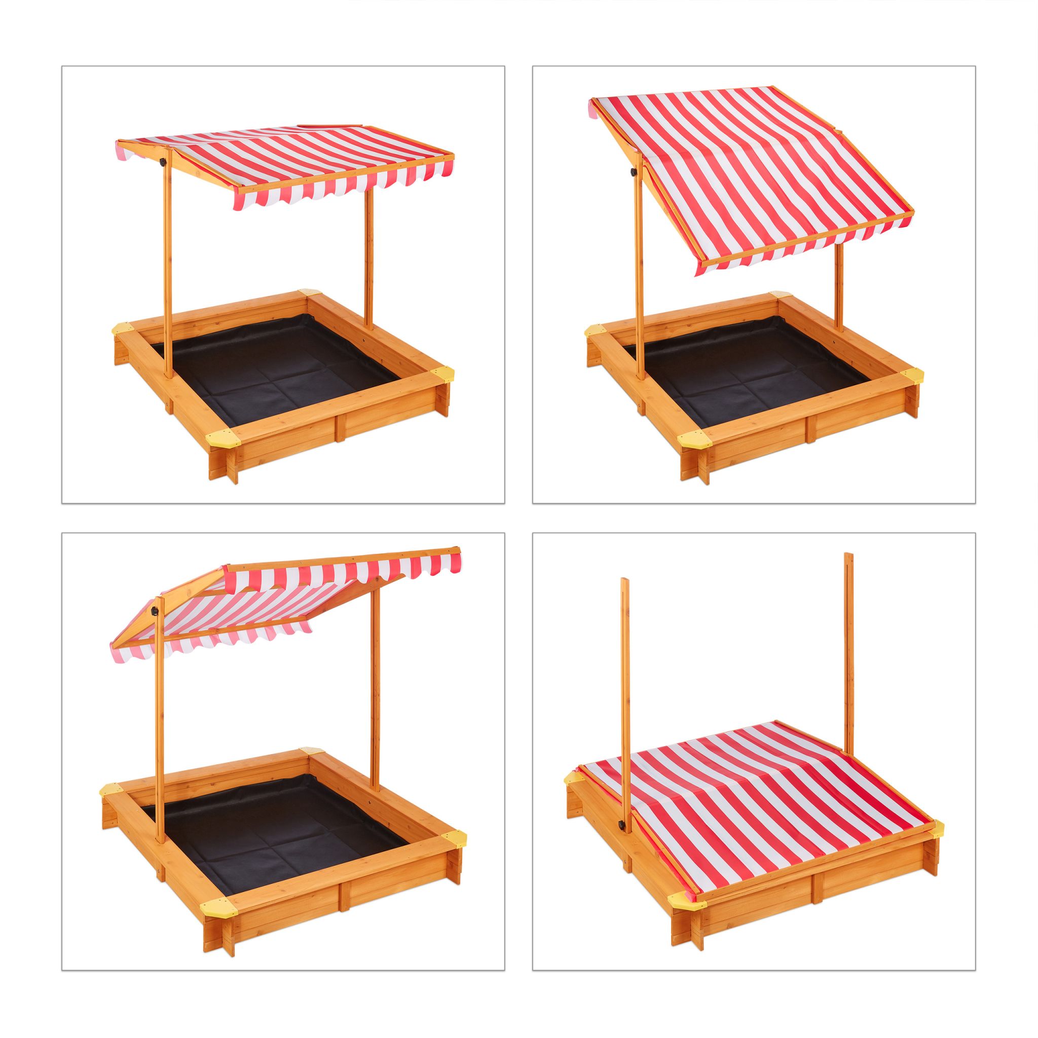 Sandkasten mit Dach Weiss-Hellbraun-Rot von Relaxdays