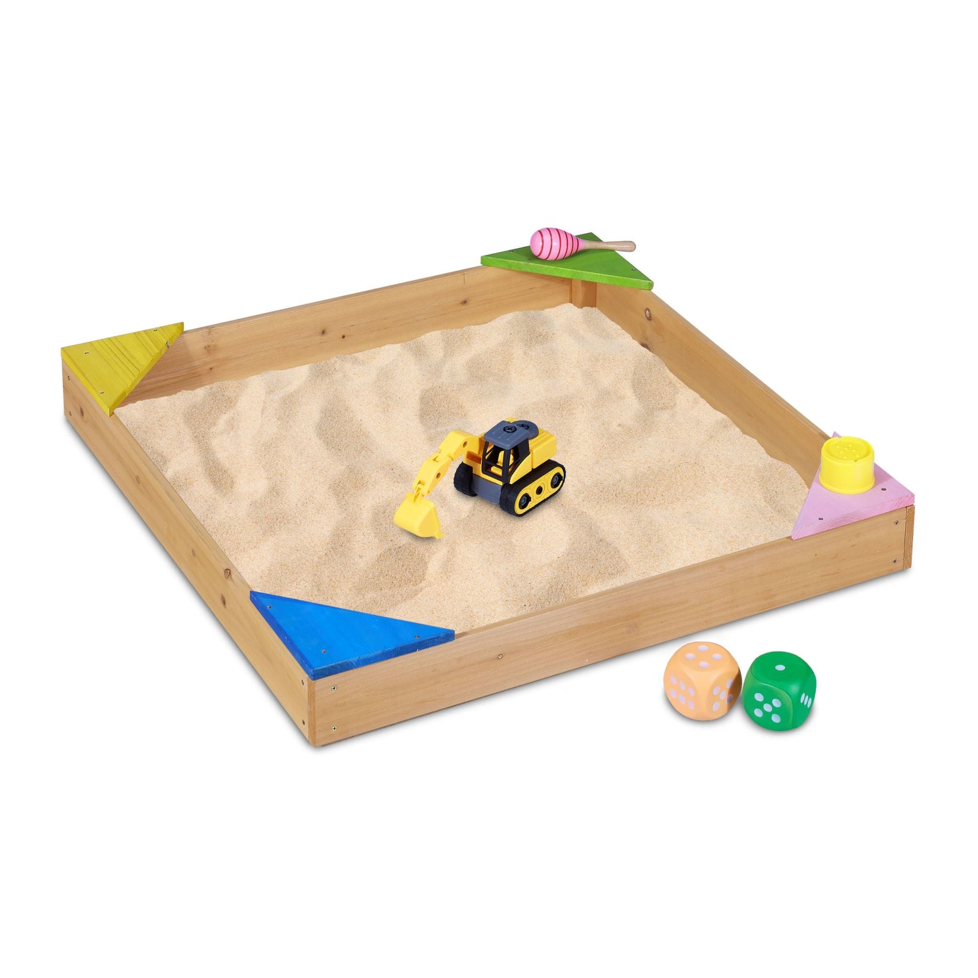 Sandkasten mit Ecksitzen Gelb-Grün-Hellbraun von Relaxdays