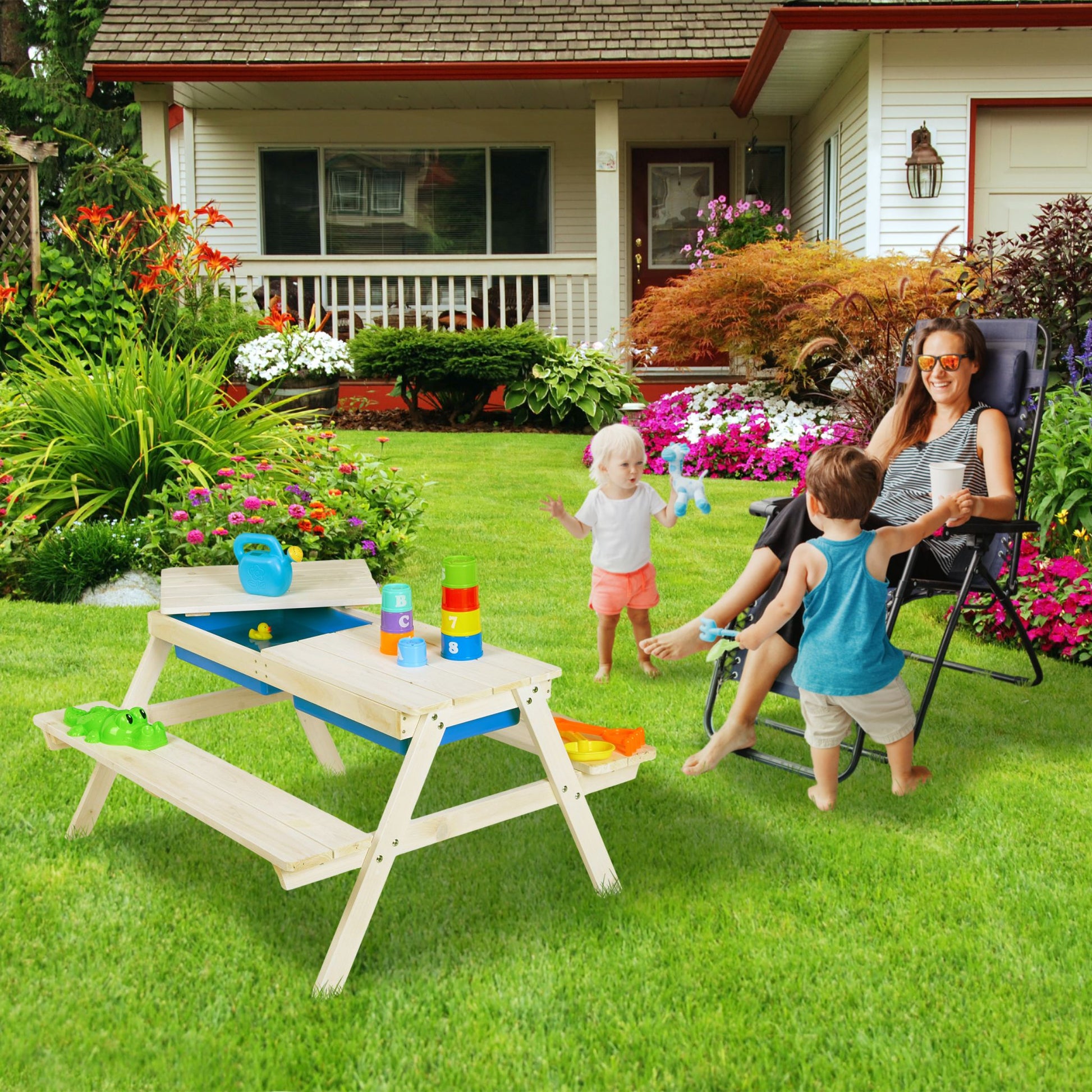 Kindersitzgruppe Holz Weiss-Blau von Relaxdays