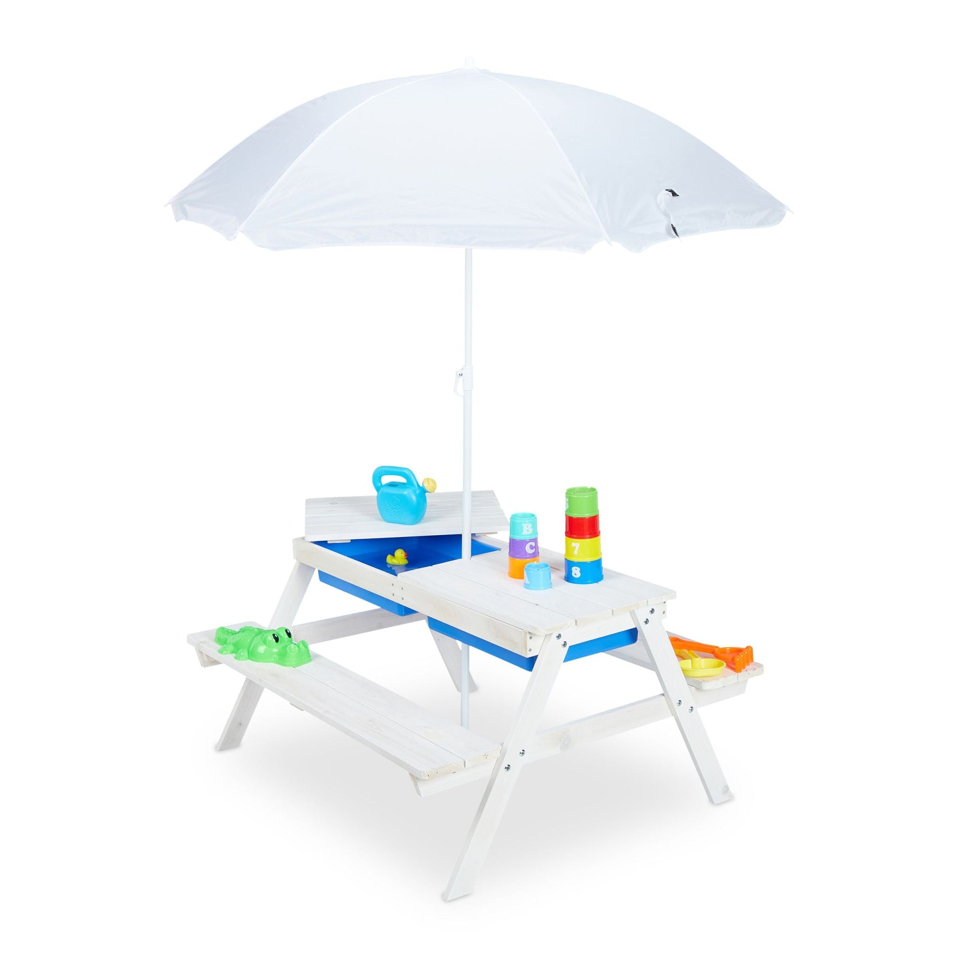 Kindersitzgruppe Holz mit Schirm Weiss von Relaxdays
