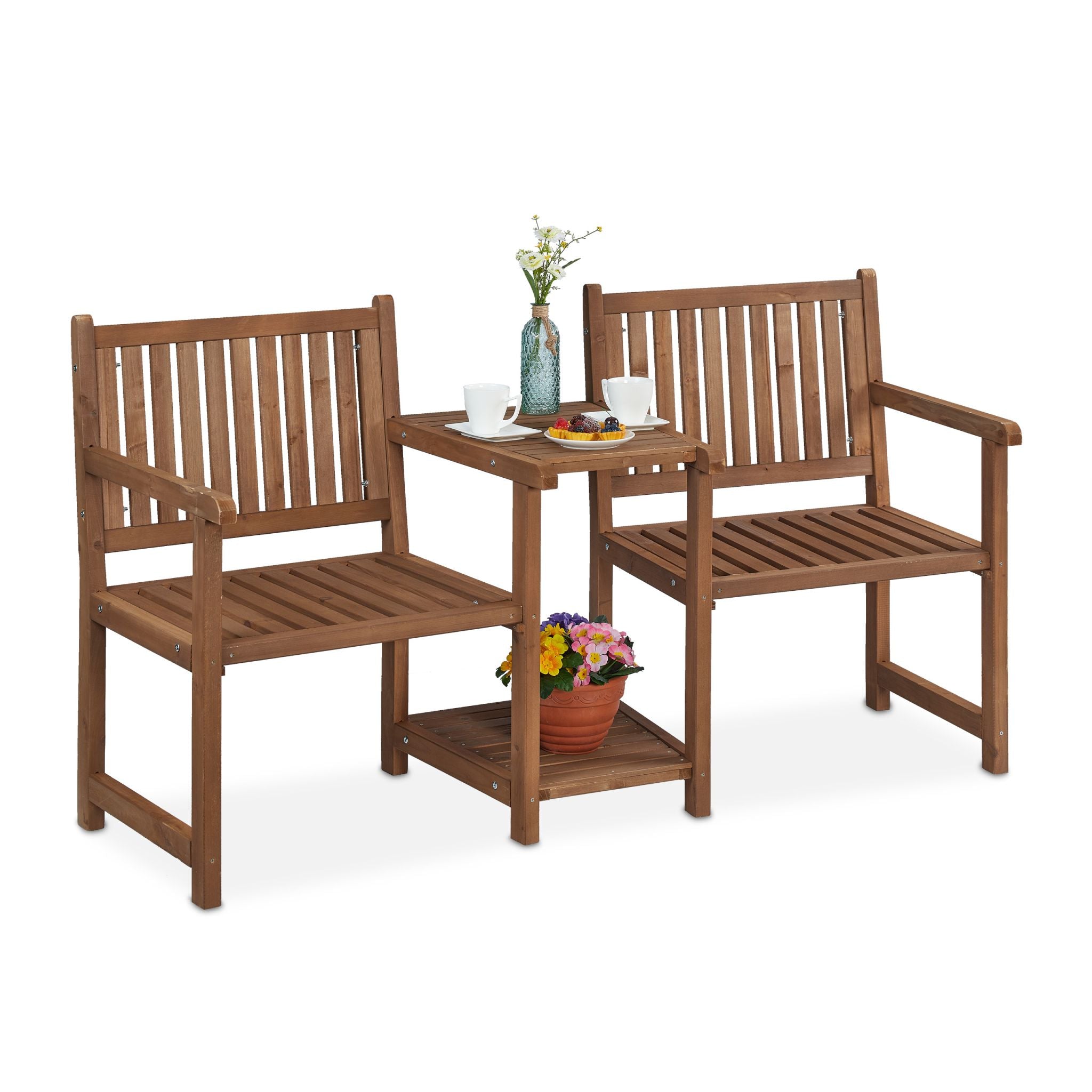Gartenbank mit Tisch Braun von Relaxdays
