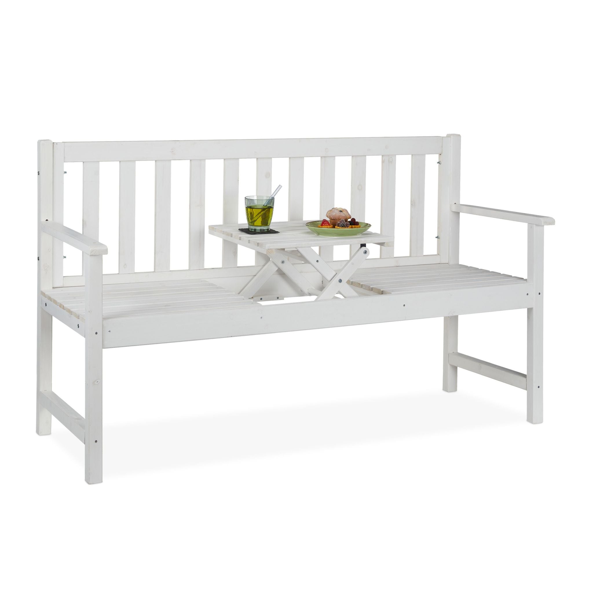 Gartenbank mit Tisch Weiss von Relaxdays