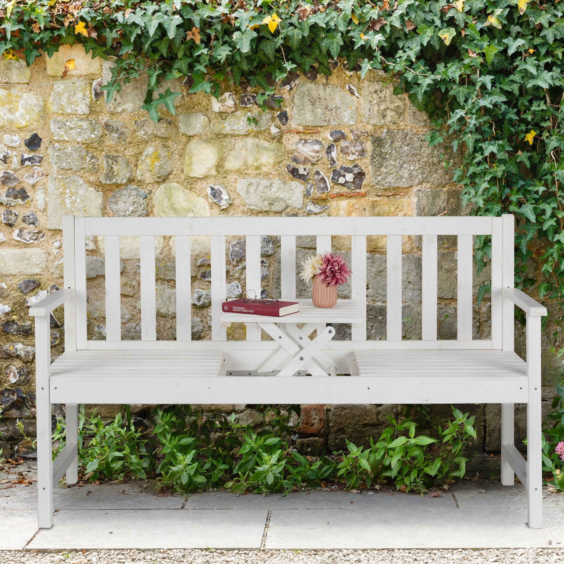 Gartenbank mit Tisch Weiss von Relaxdays