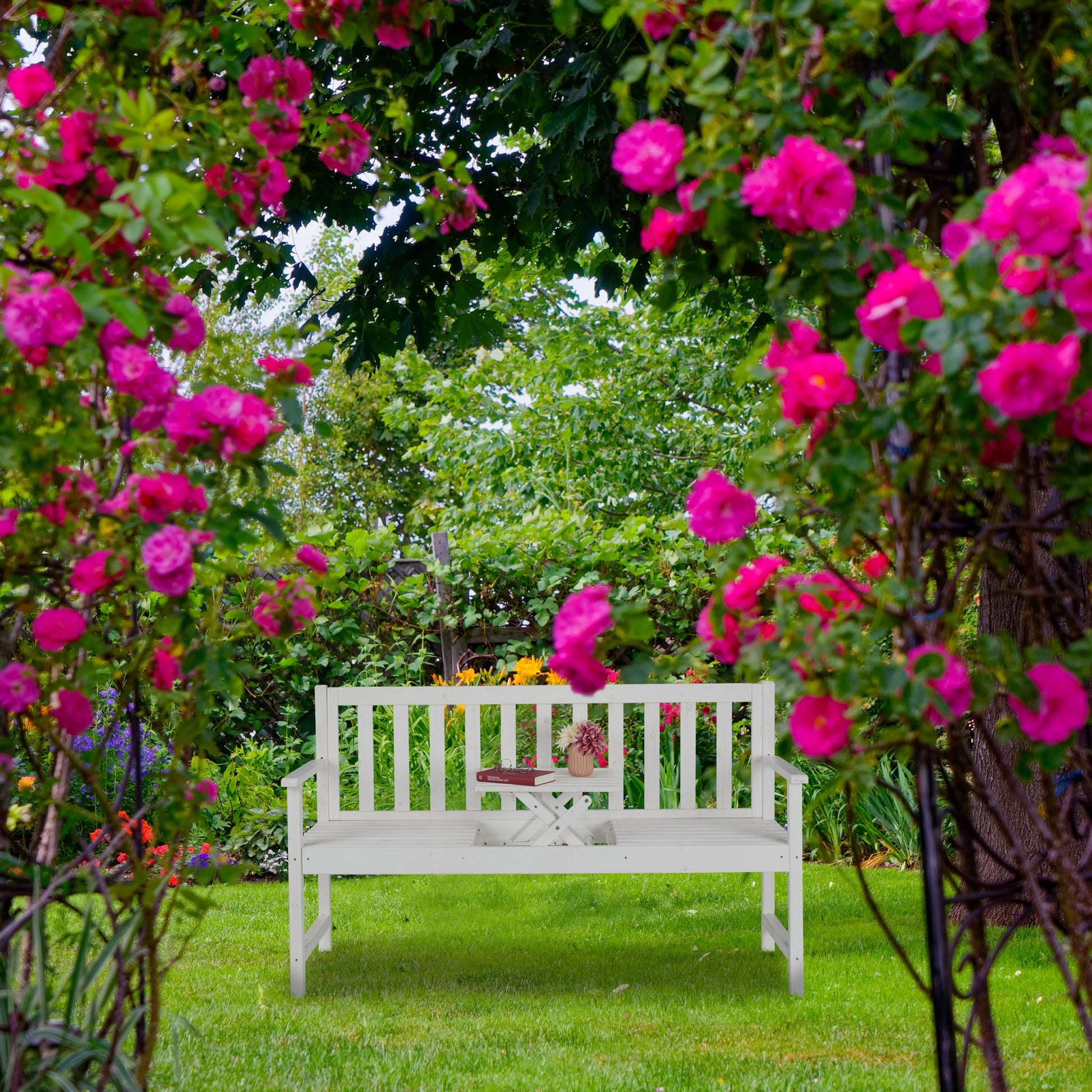 Gartenbank mit Tisch Weiss von Relaxdays