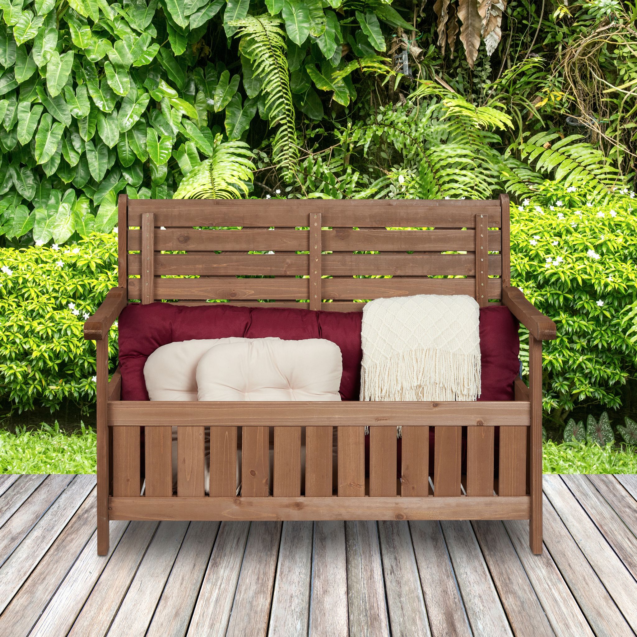 Gartenbank mit Stauraum Dunkelbraun von Relaxdays