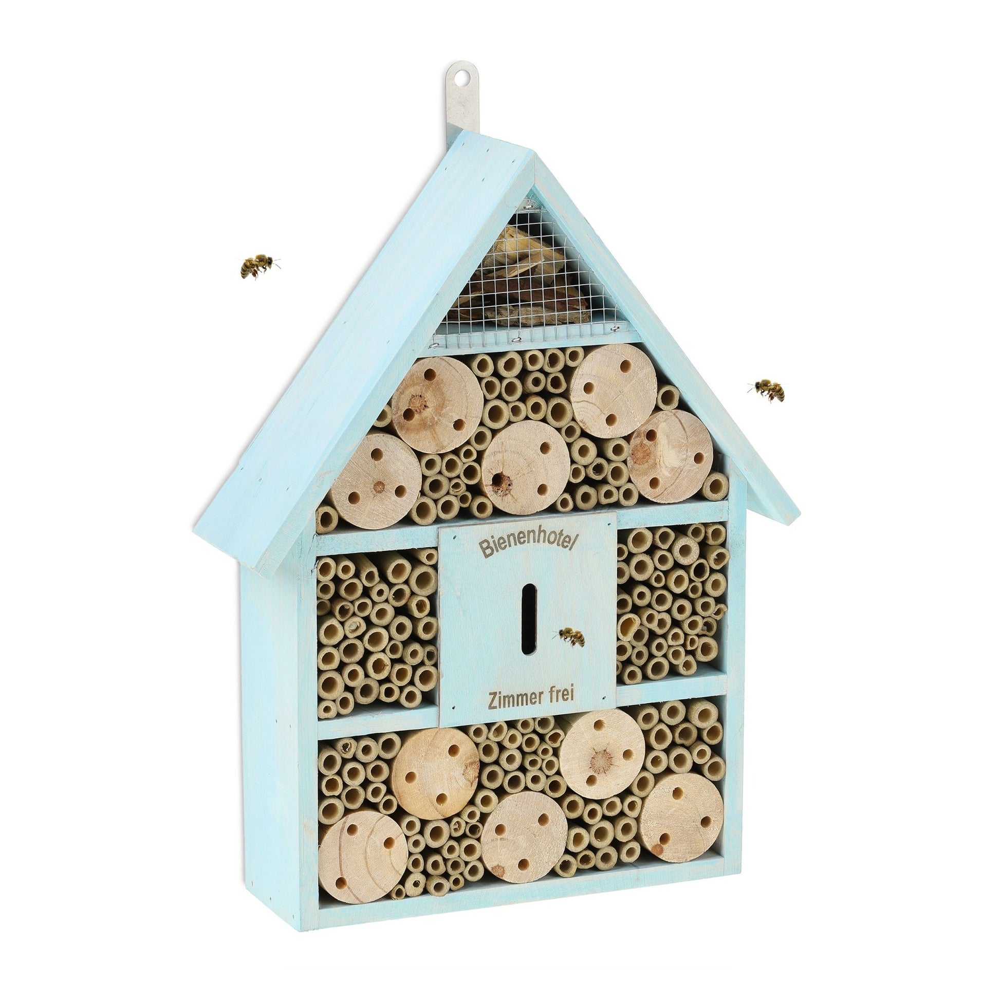 Bienenhotel mit Spitzdach Hellblau-Hellbraun von Relaxdays