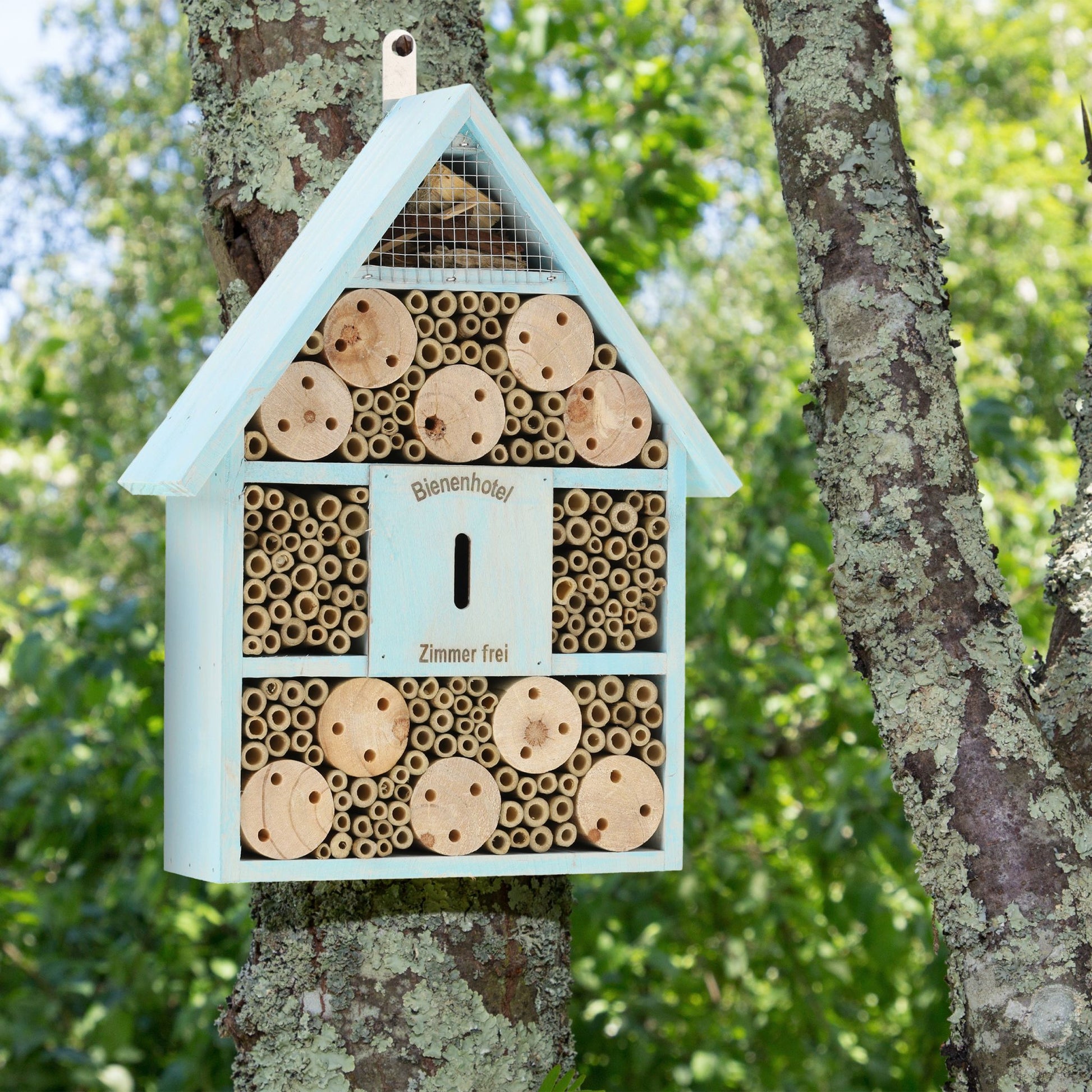 Bienenhotel mit Spitzdach Hellblau-Hellbraun von Relaxdays