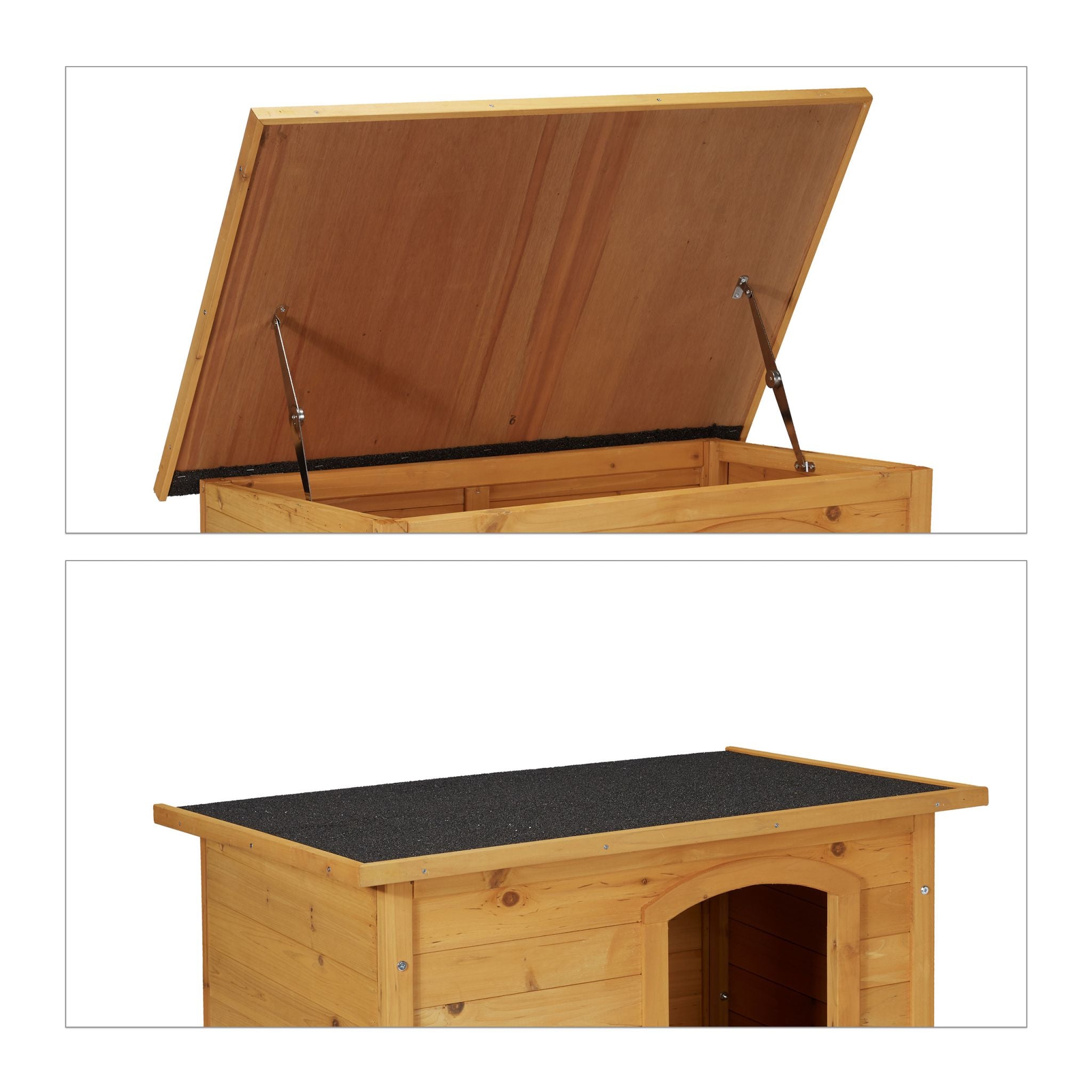Aufklappbare Hundehütte Holz Hellbraun-Schwarz von Relaxdays