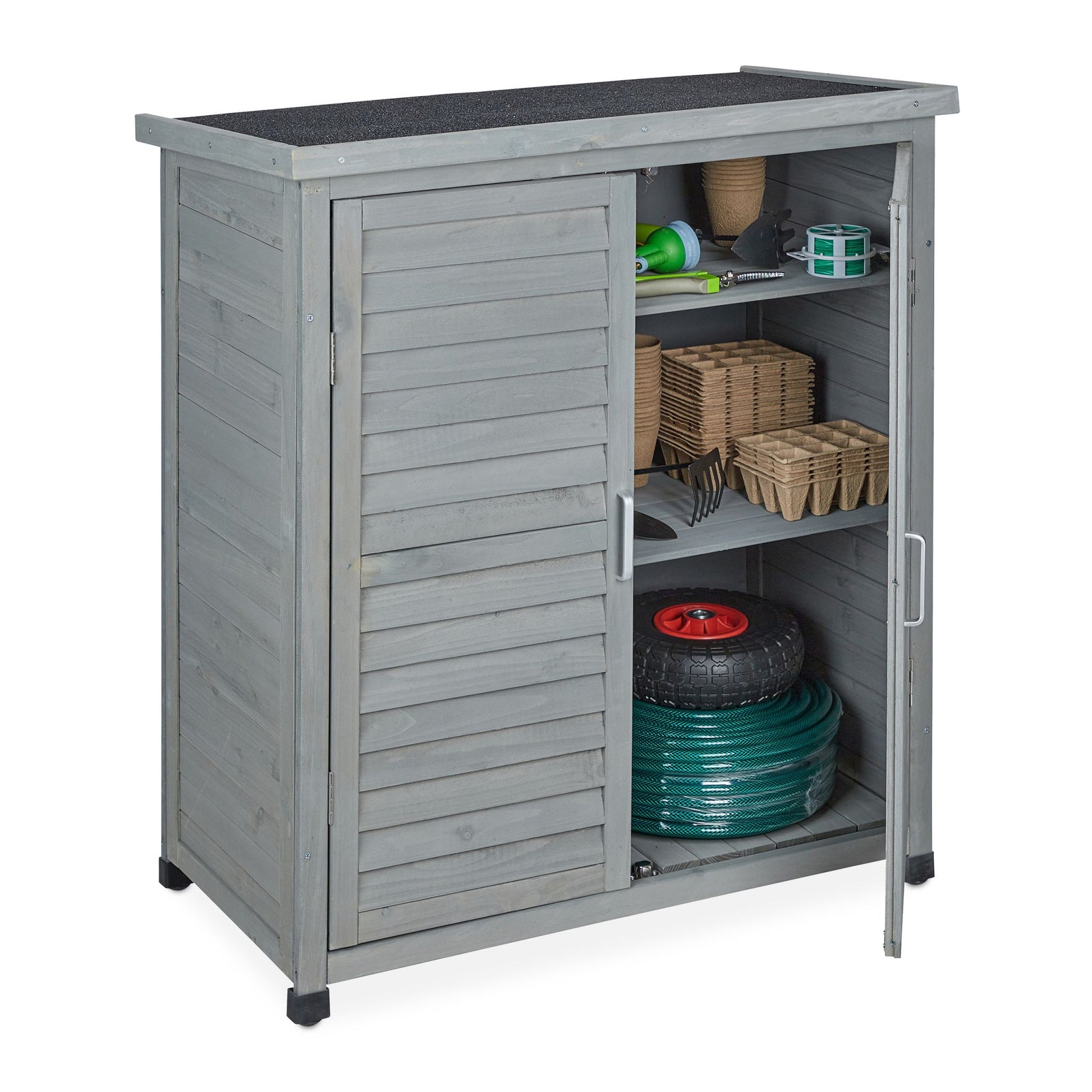 Grauer Gartenschrank 3 Fächer Schwarz-Grau von Relaxdays