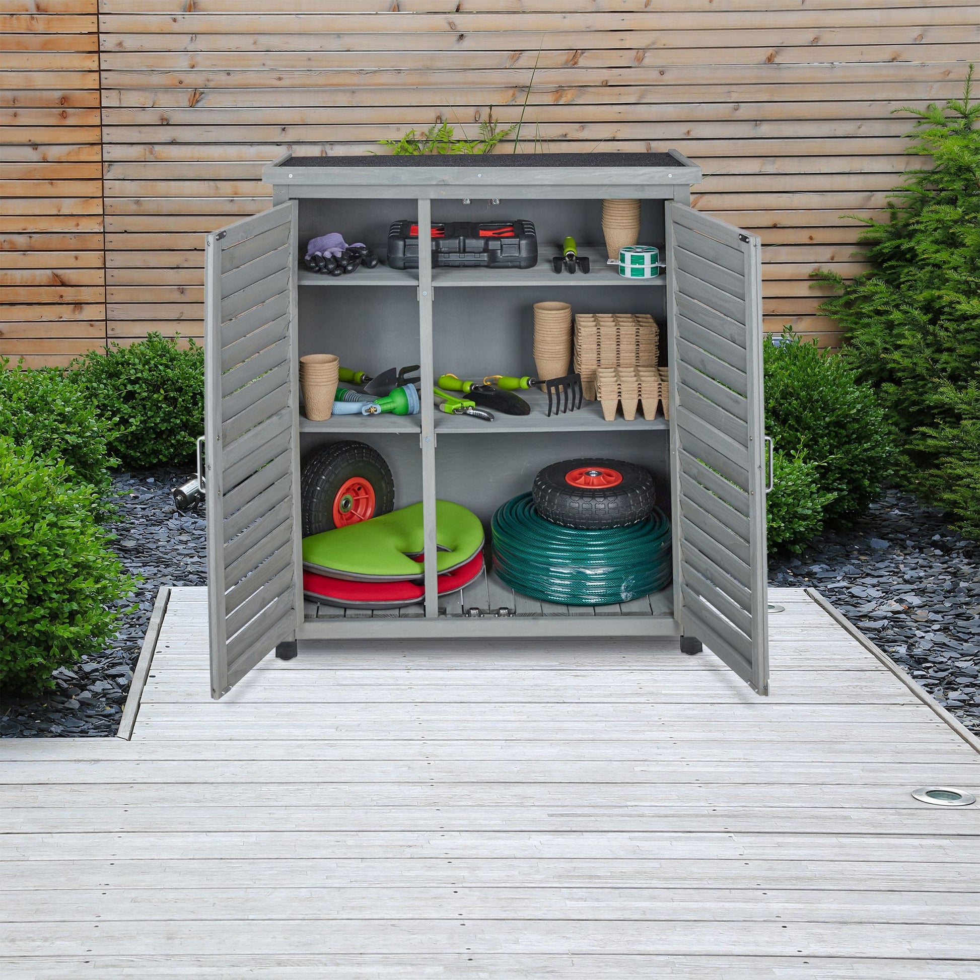 Grauer Gartenschrank 3 Fächer Schwarz-Grau von Relaxdays