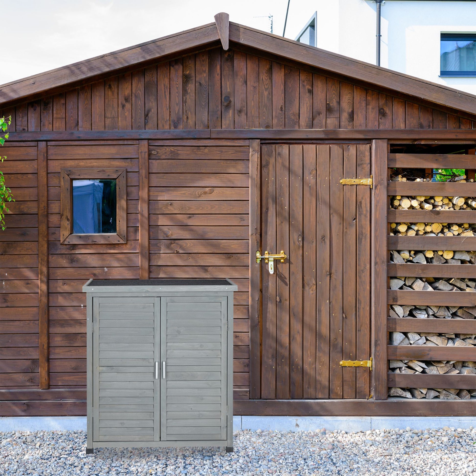Grauer Gartenschrank 3 Fächer Schwarz-Grau von Relaxdays