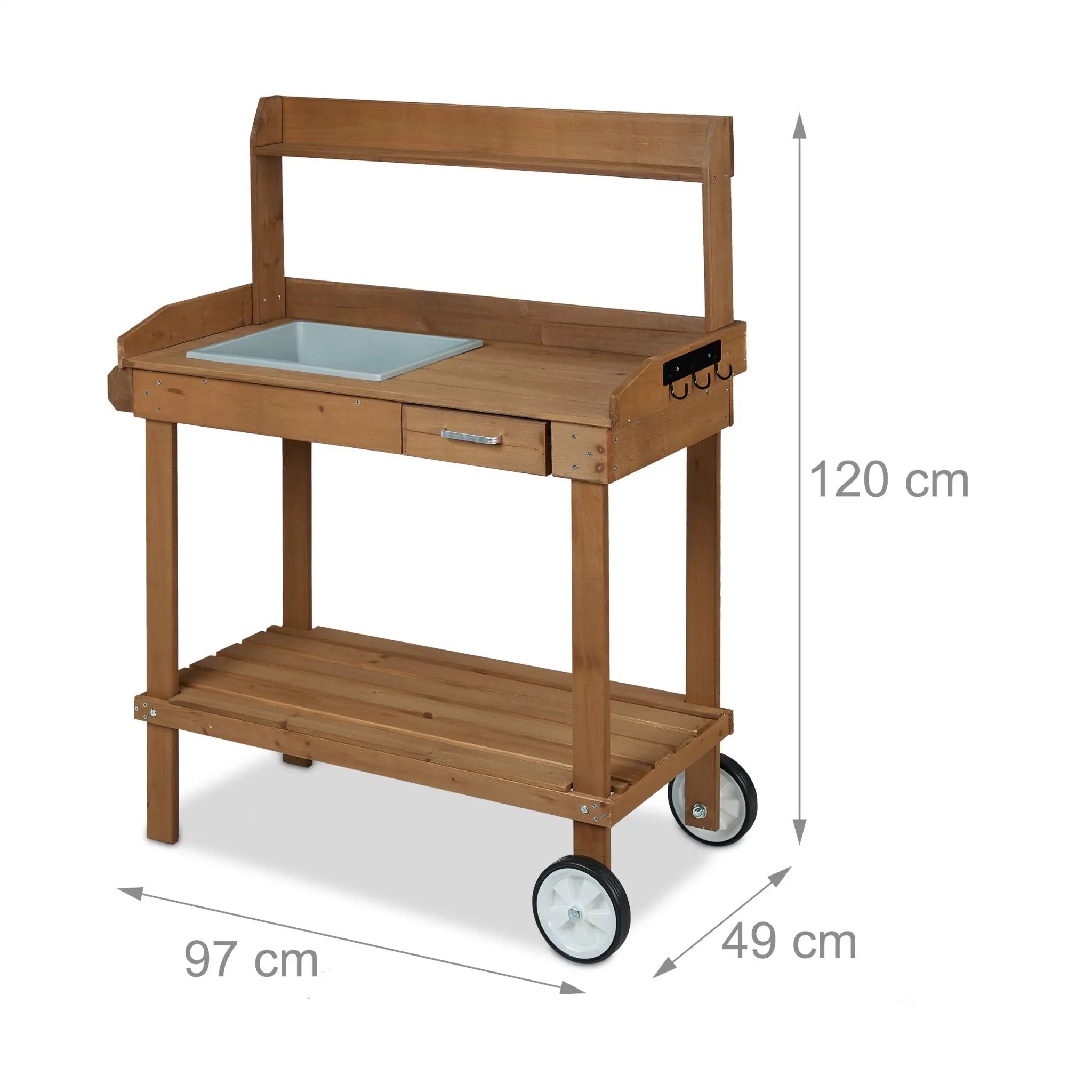 Pflanztisch mit Rollen Weiss-Braun-Grau von Relaxdays