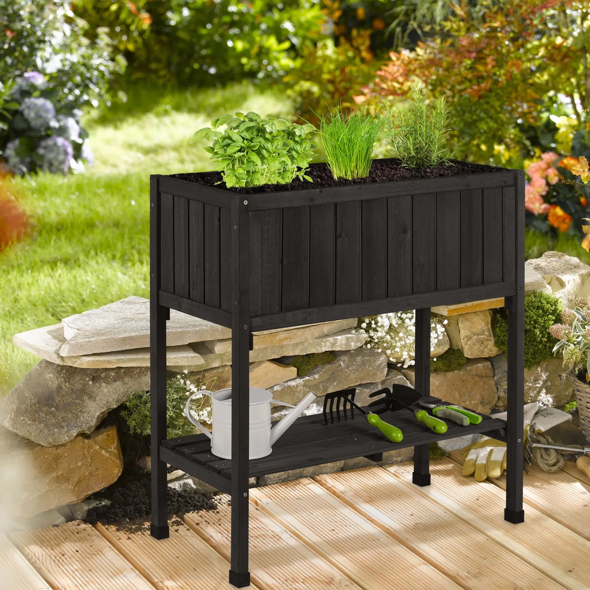 Hochbeet Tannenholz Schwarz von Relaxdays