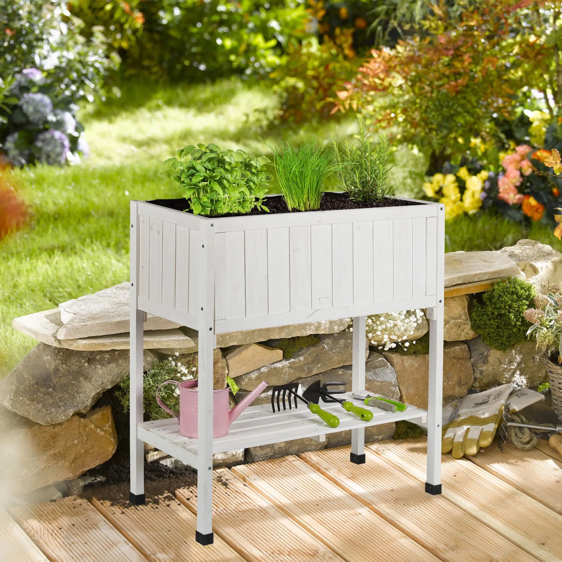 Hochbeet Tannenholz Weiss-Schwarz von Relaxdays
