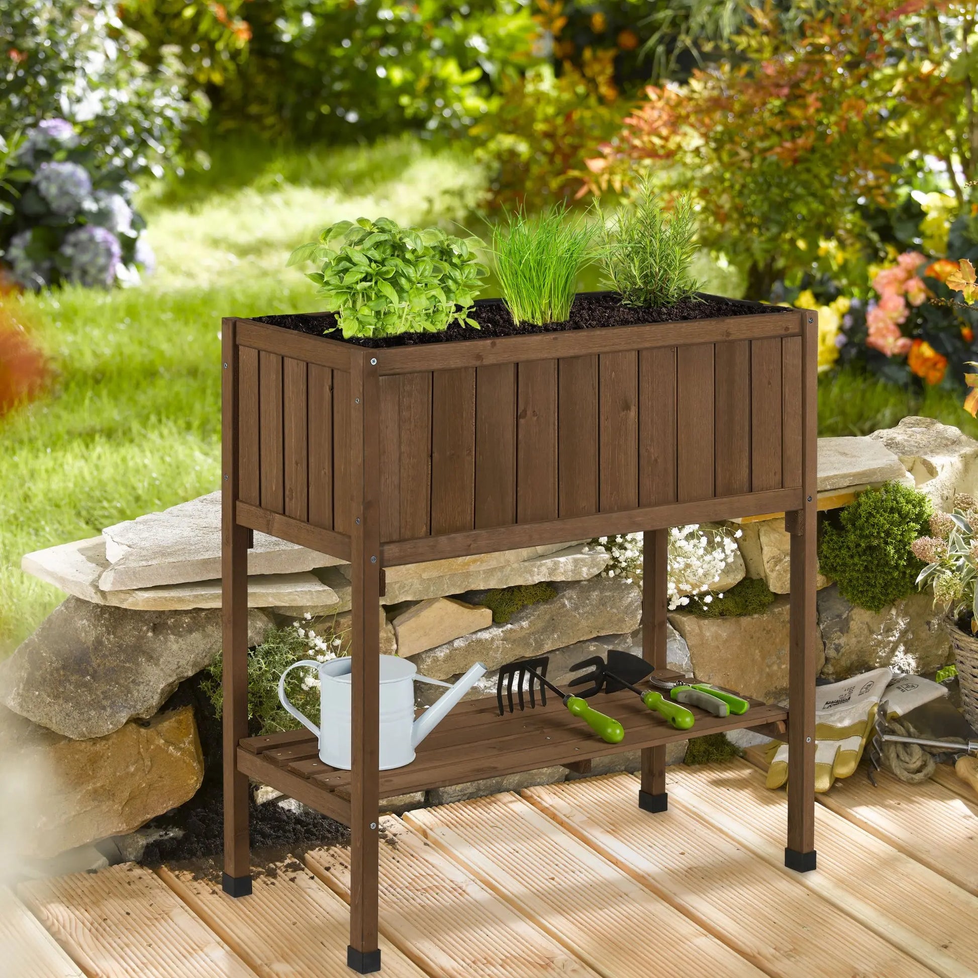 Hochbeet Tannenholz Braun-Schwarz von Relaxdays