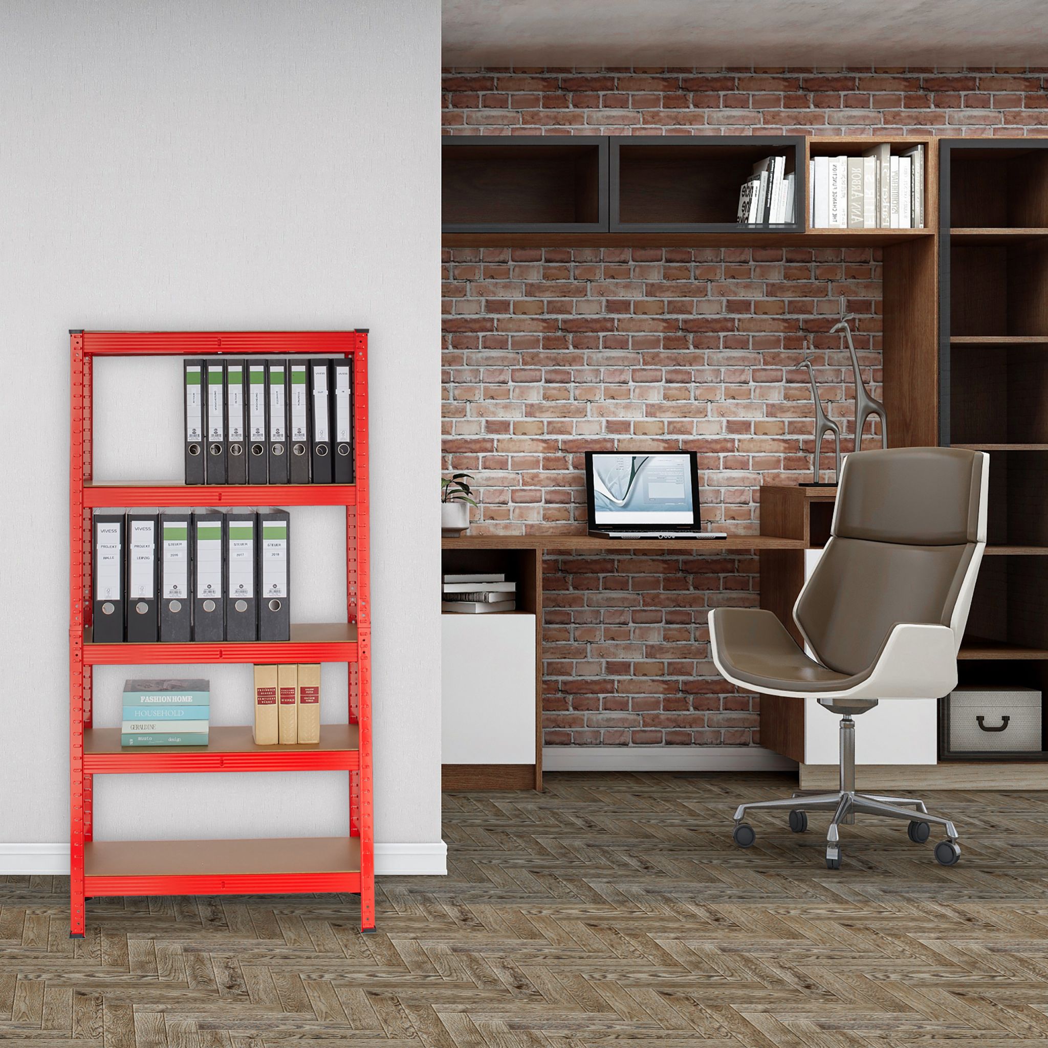 Rotes Schwerlastregal zum Stecken Hellbraun-Rot von Relaxdays