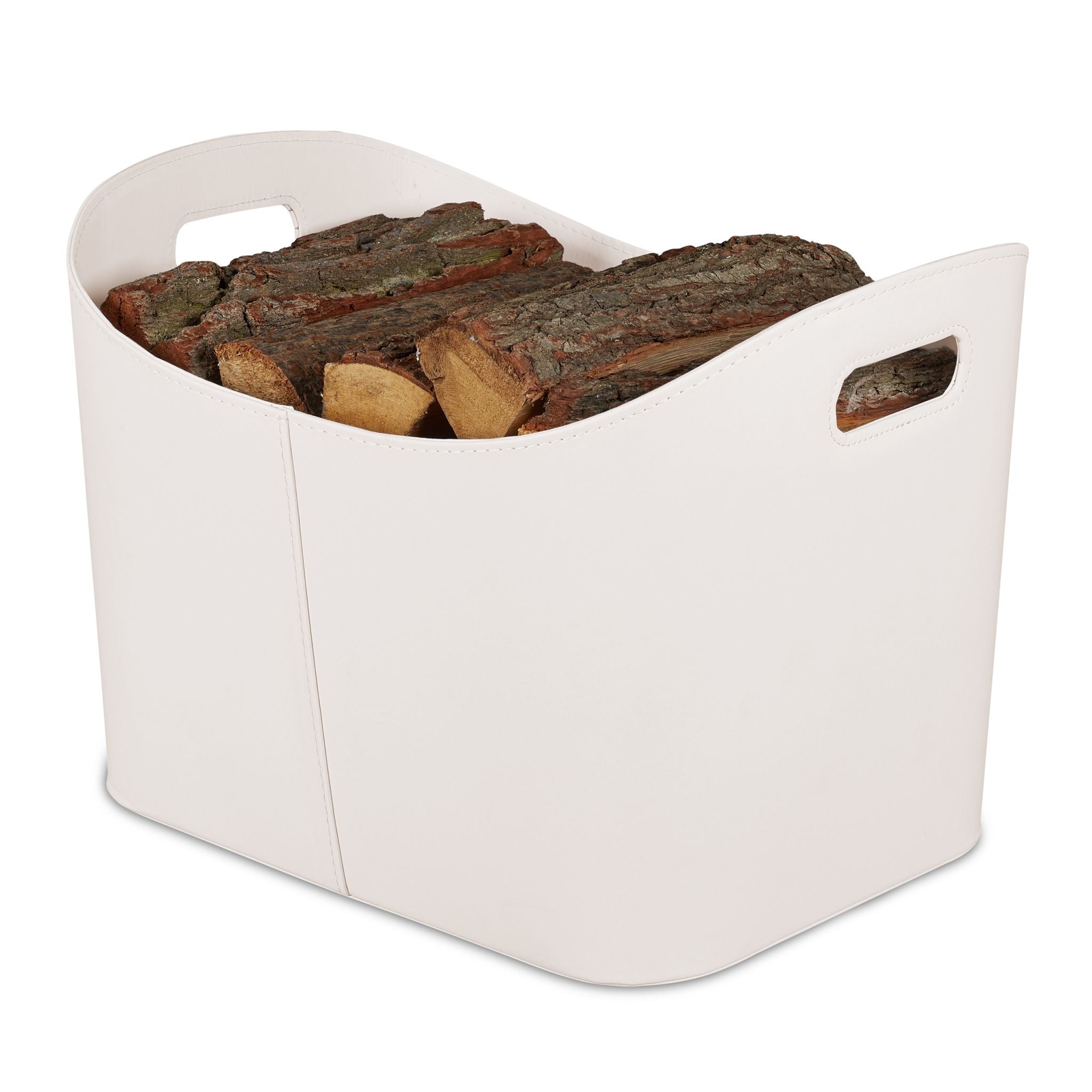 Holzkorb Kunstleder Creme von Relaxdays