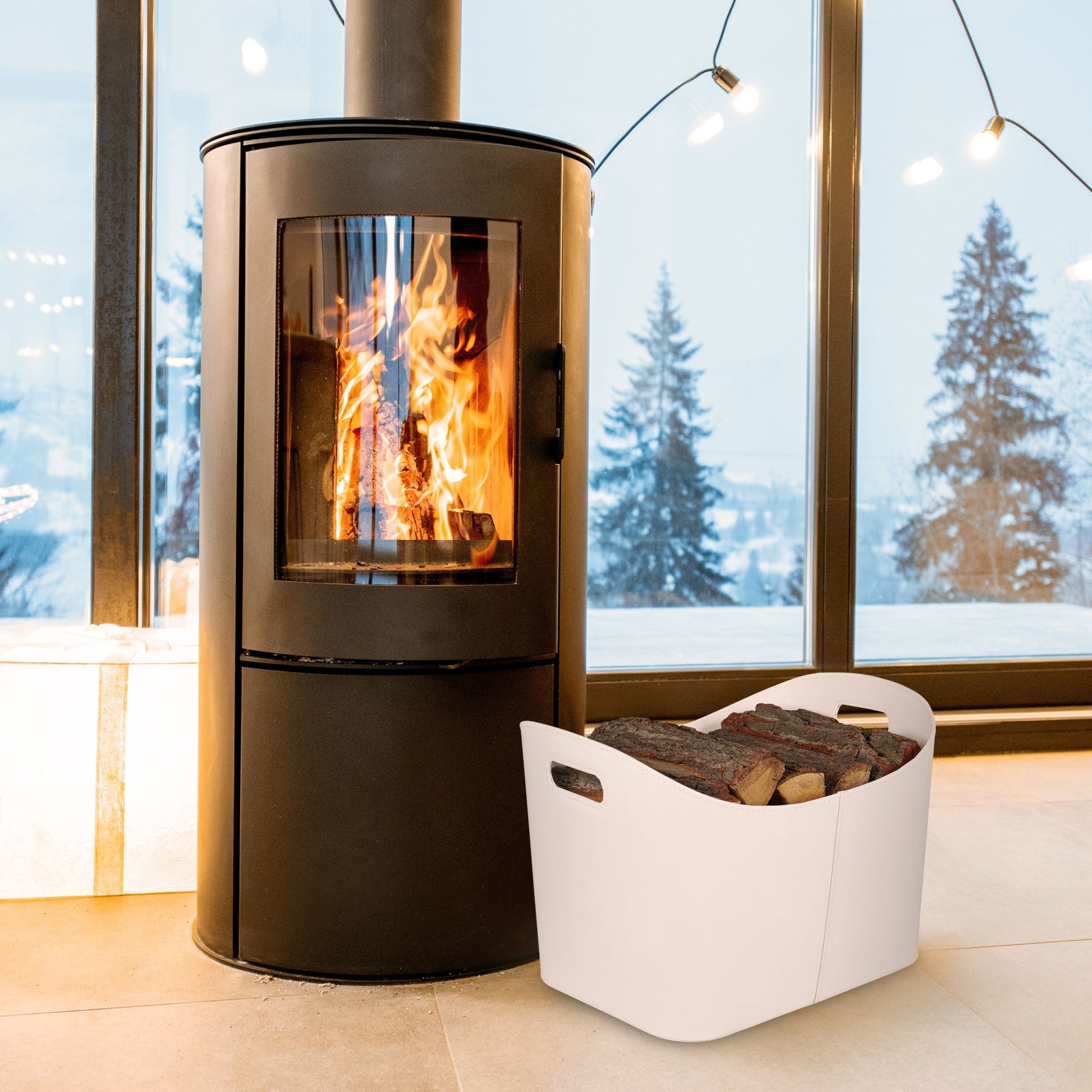 Holzkorb Kunstleder Creme von Relaxdays