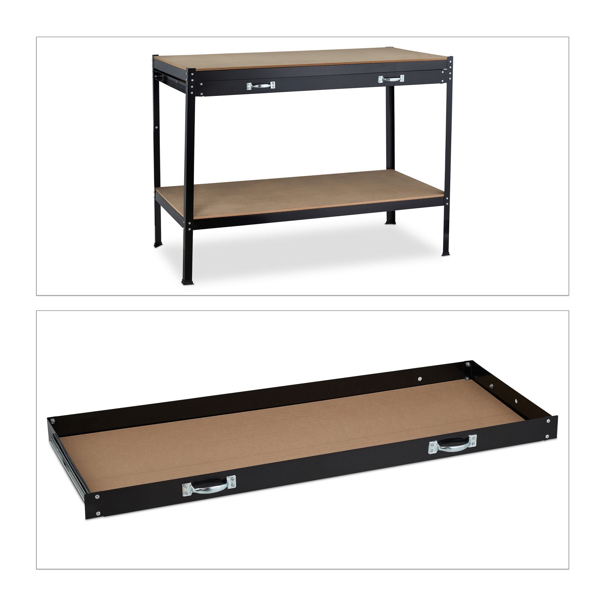 Werkbank mit Schublade Braun-Schwarz von Relaxdays
