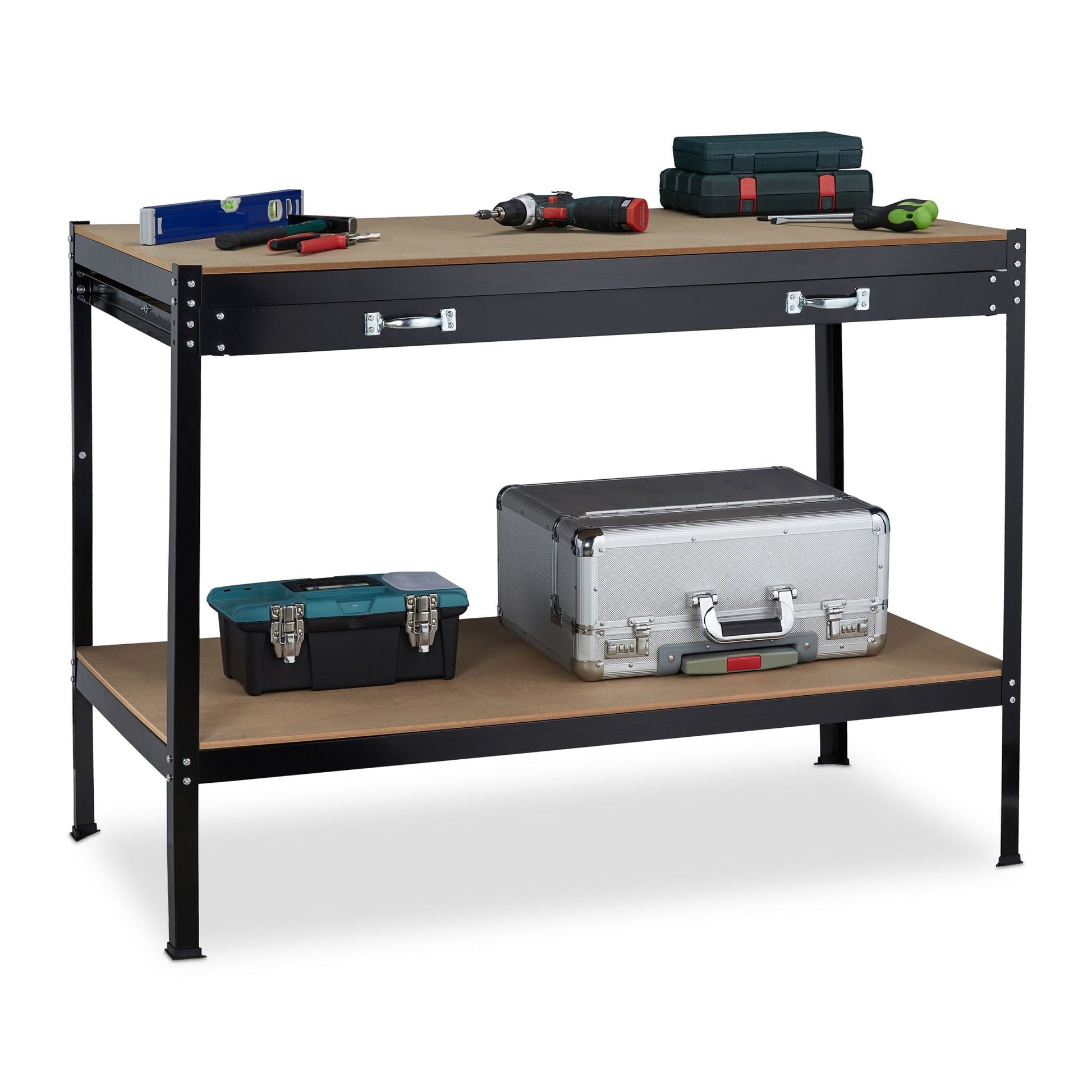Werkbank mit Schublade Braun-Schwarz von Relaxdays