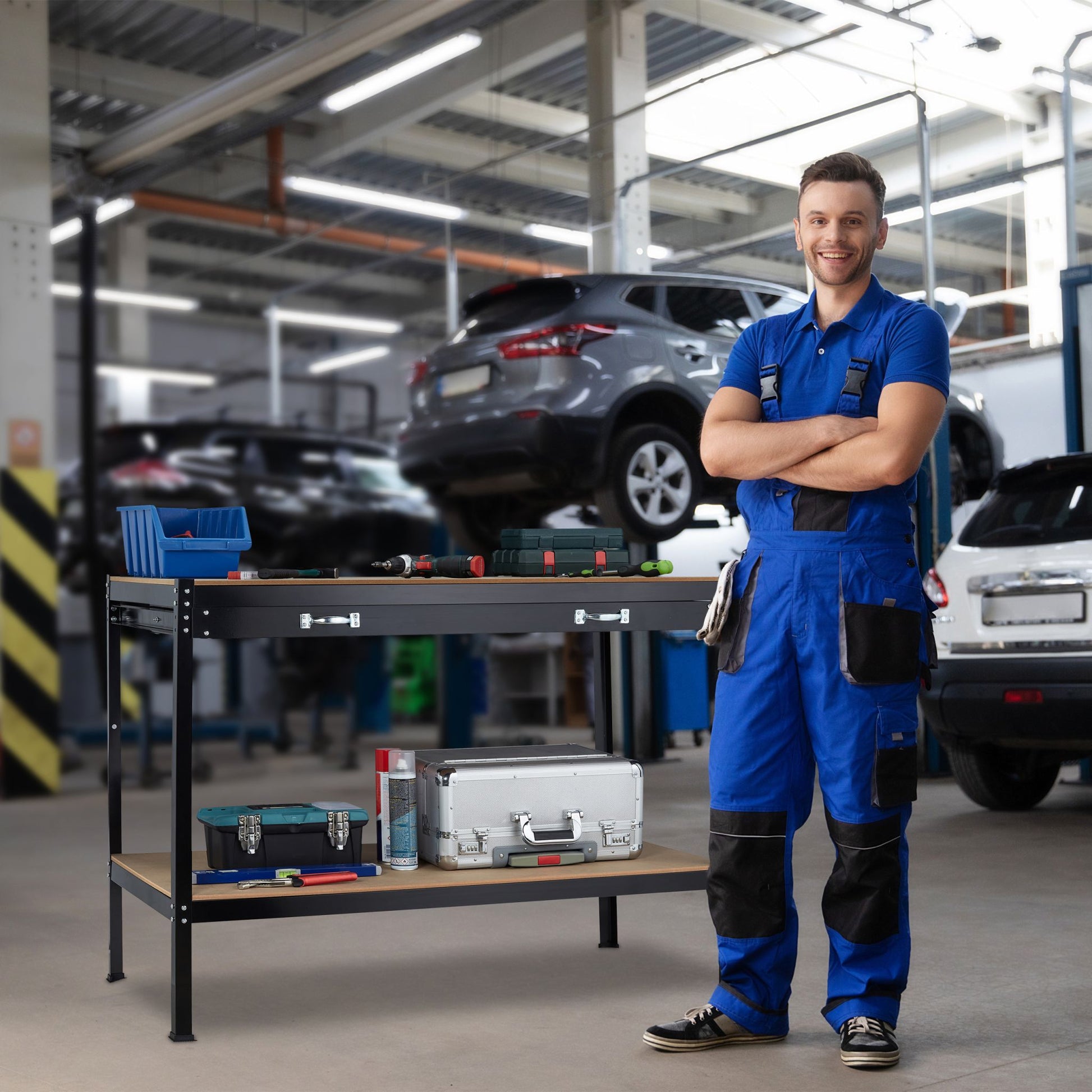 Werkbank mit Schublade Braun-Schwarz von Relaxdays
