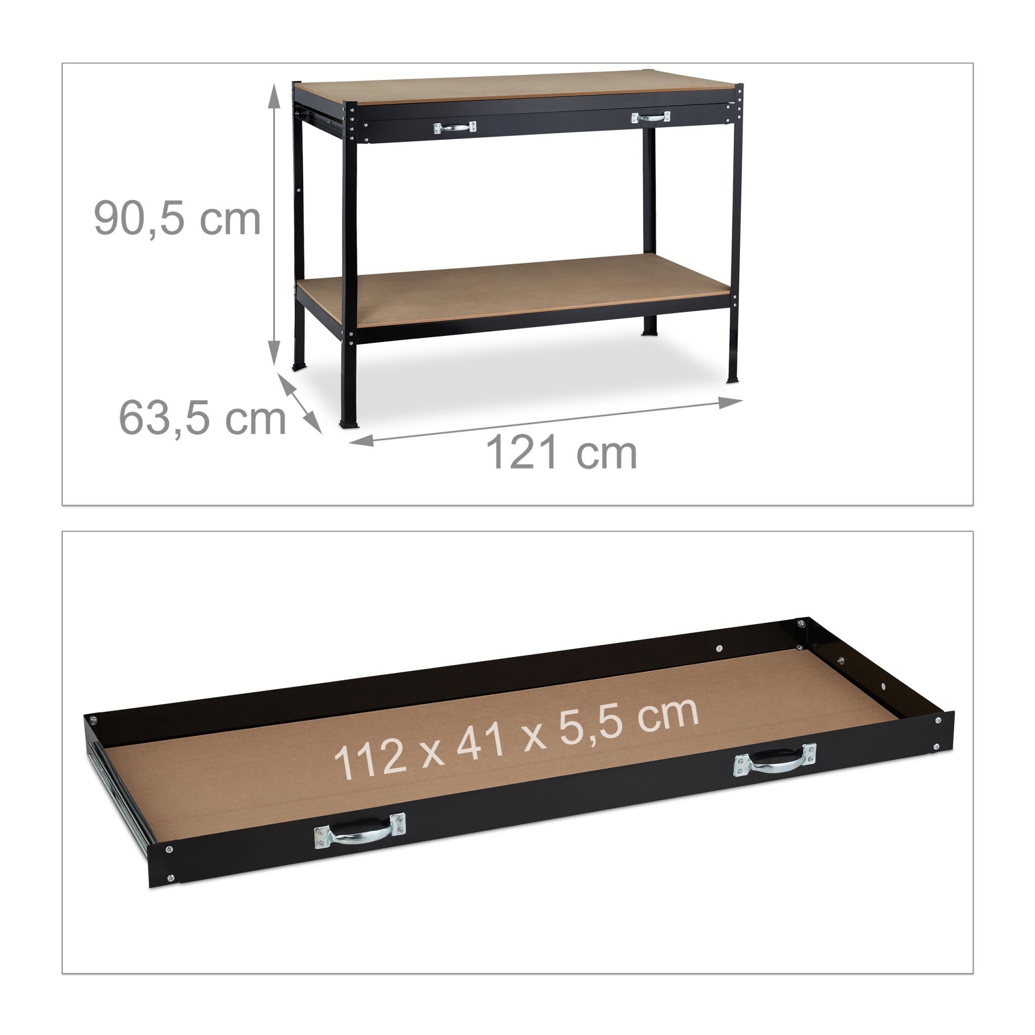 Werkbank mit Schublade Braun-Schwarz von Relaxdays
