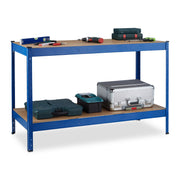 Werkbank mit 2 Ebenen Blau-Hellbraun von Relaxdays