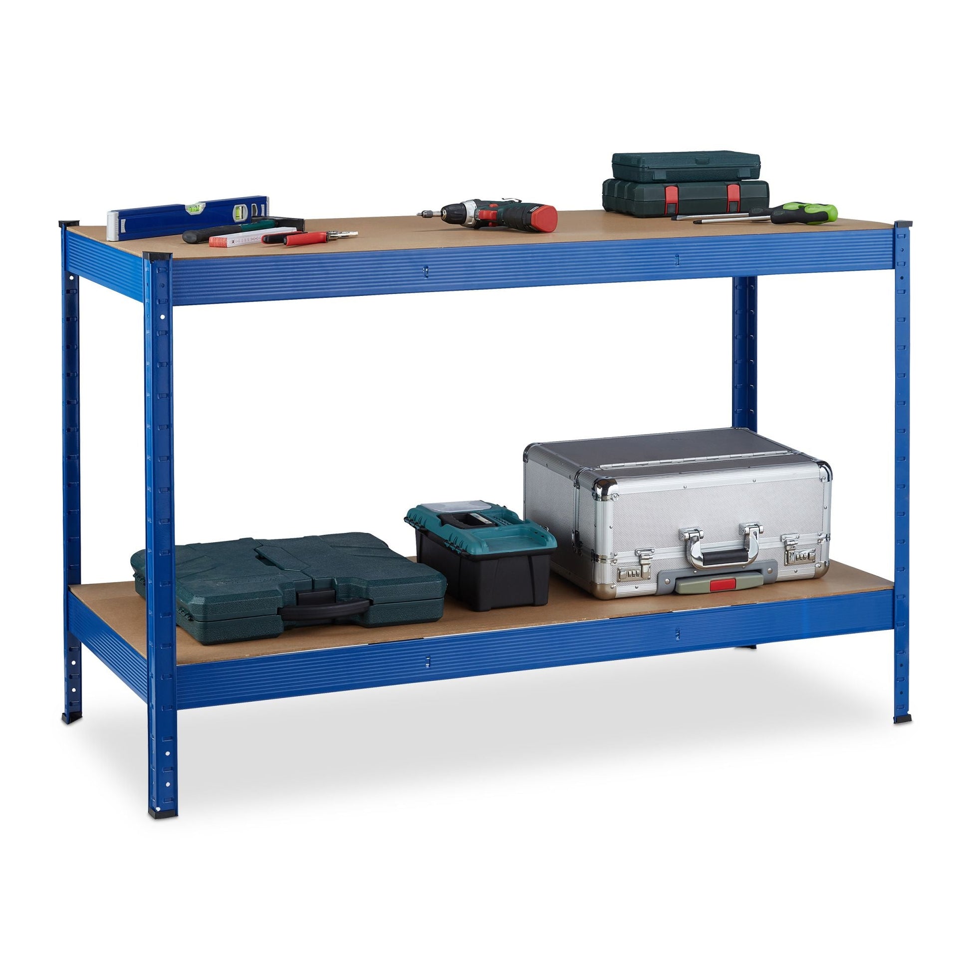 Werkbank mit 2 Ebenen Blau-Hellbraun von Relaxdays