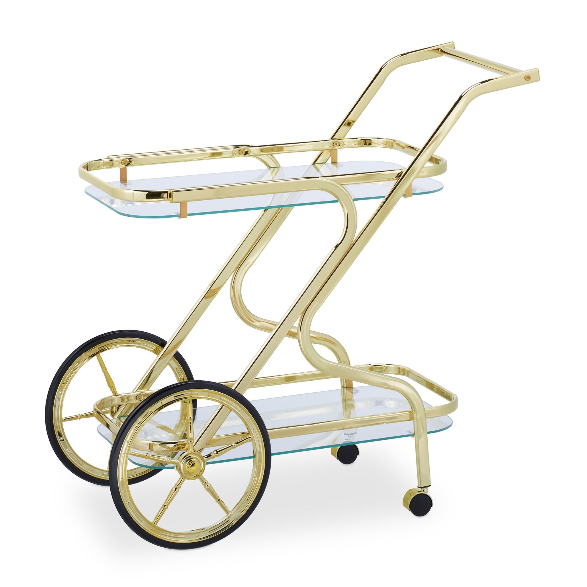 Servierwagen Messing & Glas Gold-Schwarz-Transparent von Relaxdays